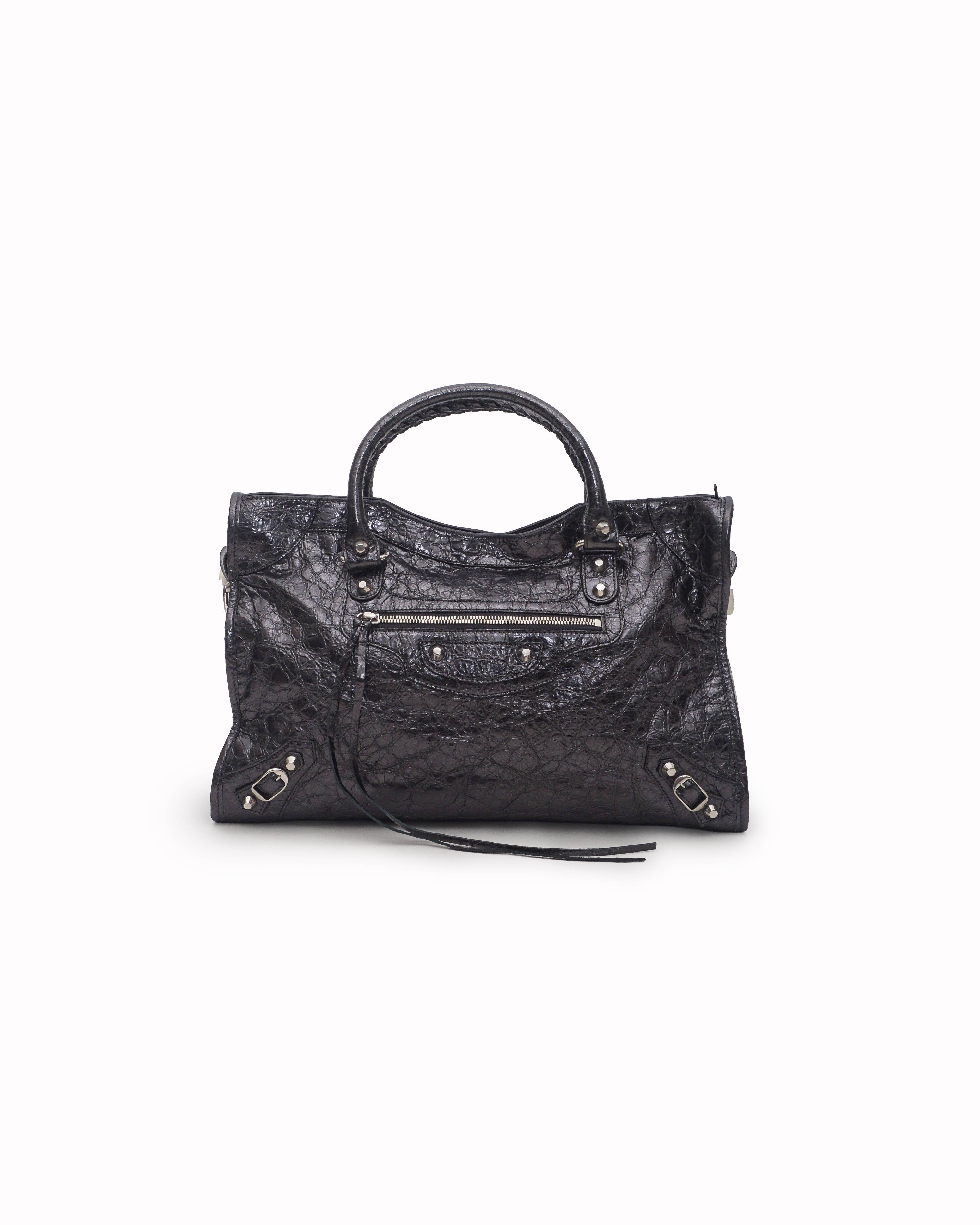 Balenciaga Metallic Grey Arena Lambskin Small Le City Shoulder Bag