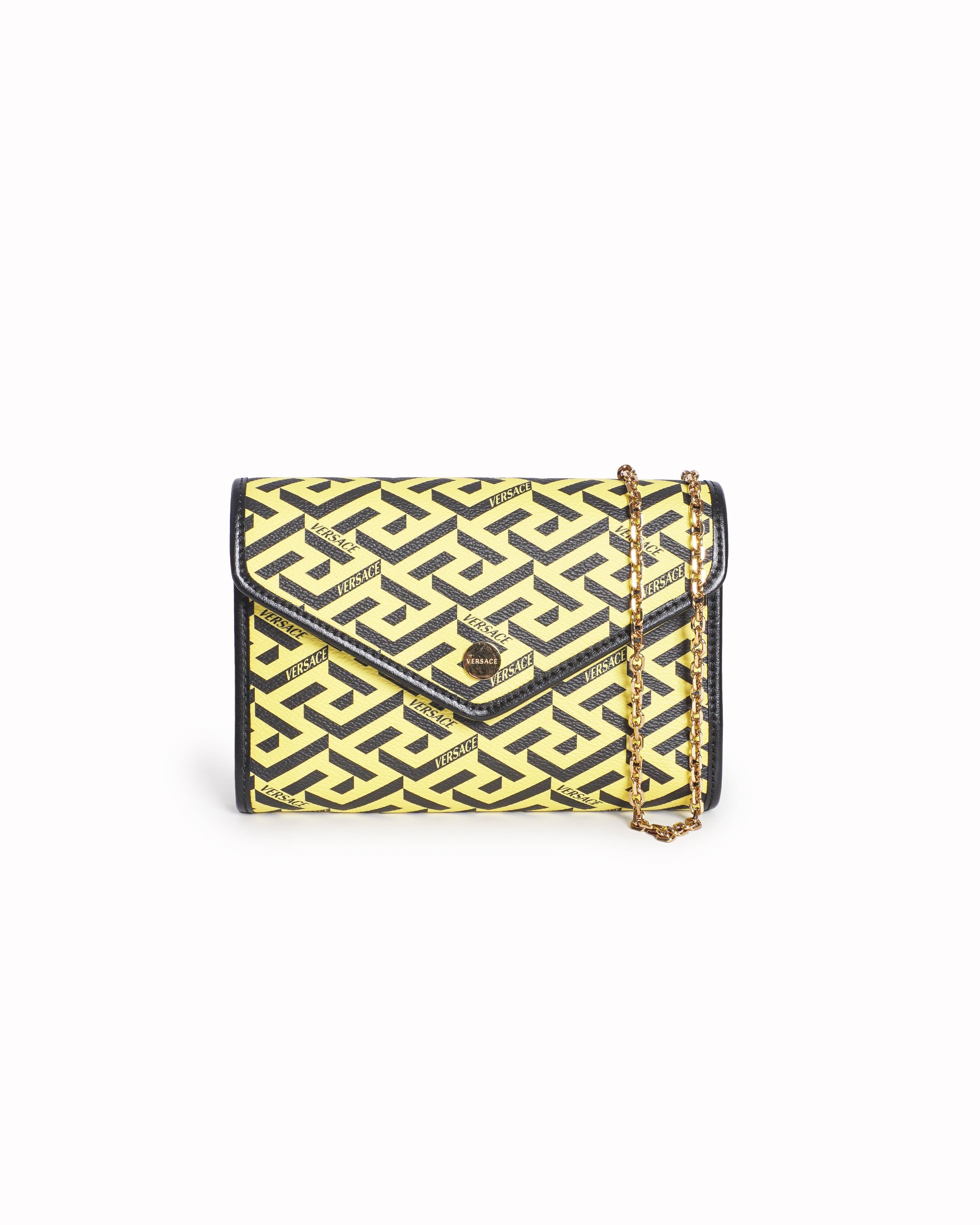 Versace La Greca Yellow & Black Chain Crossbody Bag