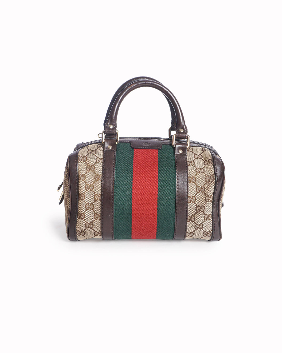 Gucci Vintage GG Canvas Small Boston Bag with Web Stripe