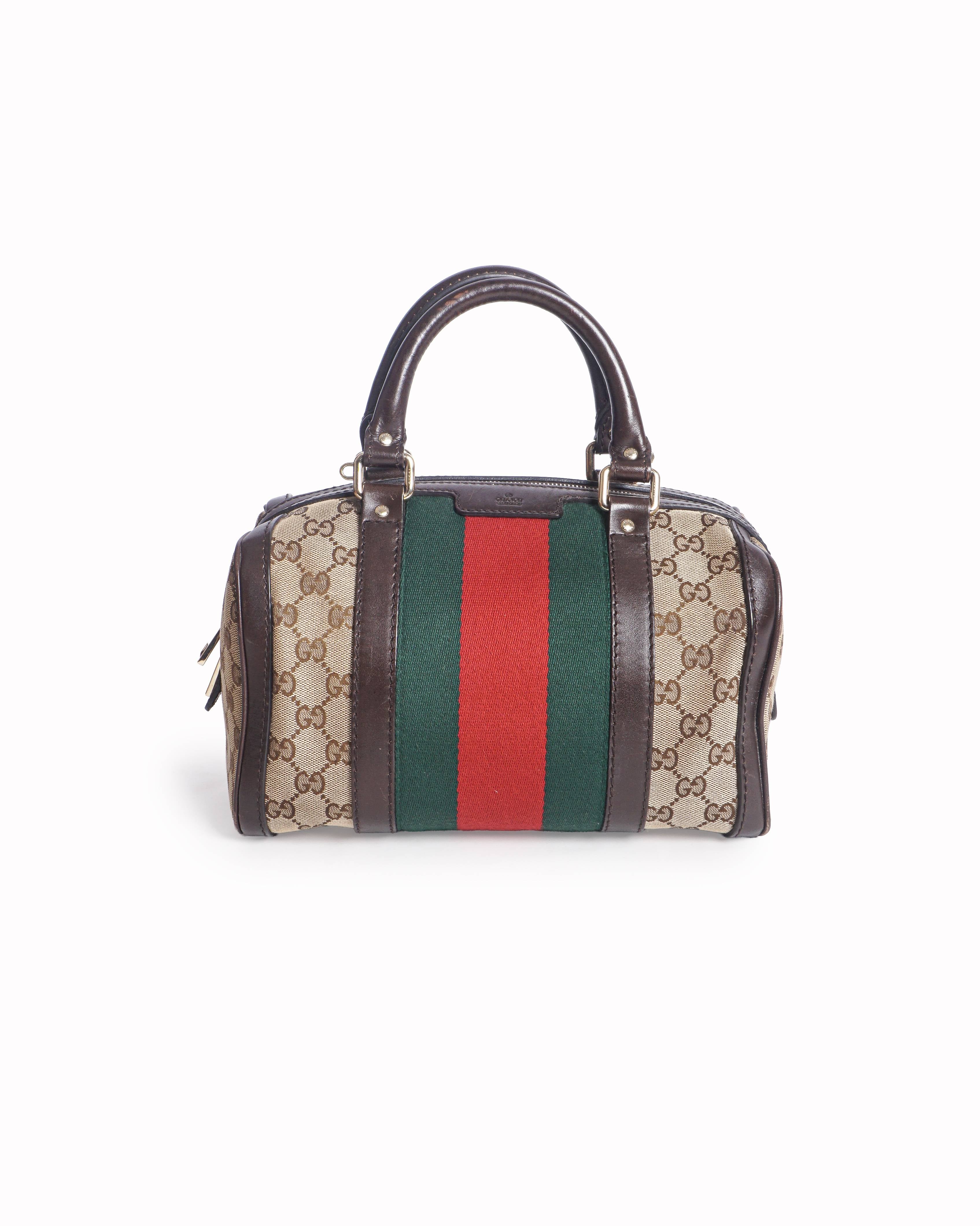 Gucci Vintage GG Canvas Small Boston Bag with Web Stripe