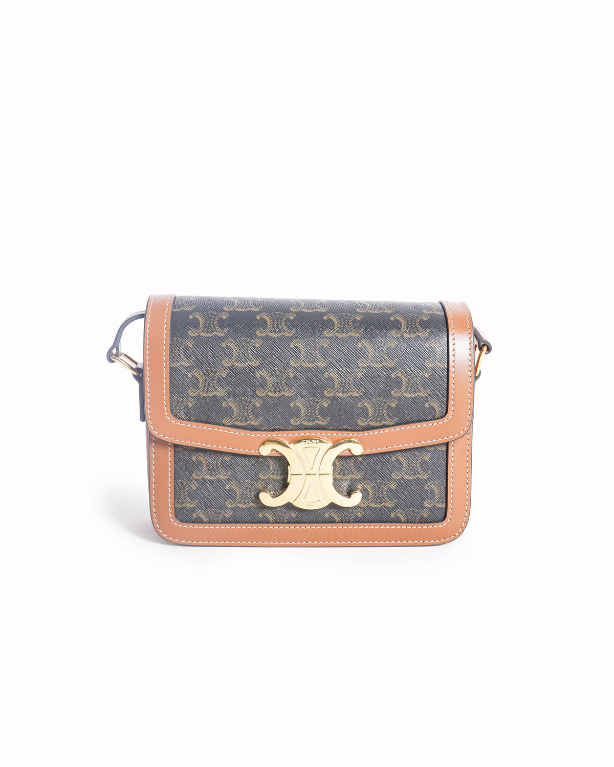 Celine Teen Triomphe Bag in Triomphe Canvas & Calfskin Leather