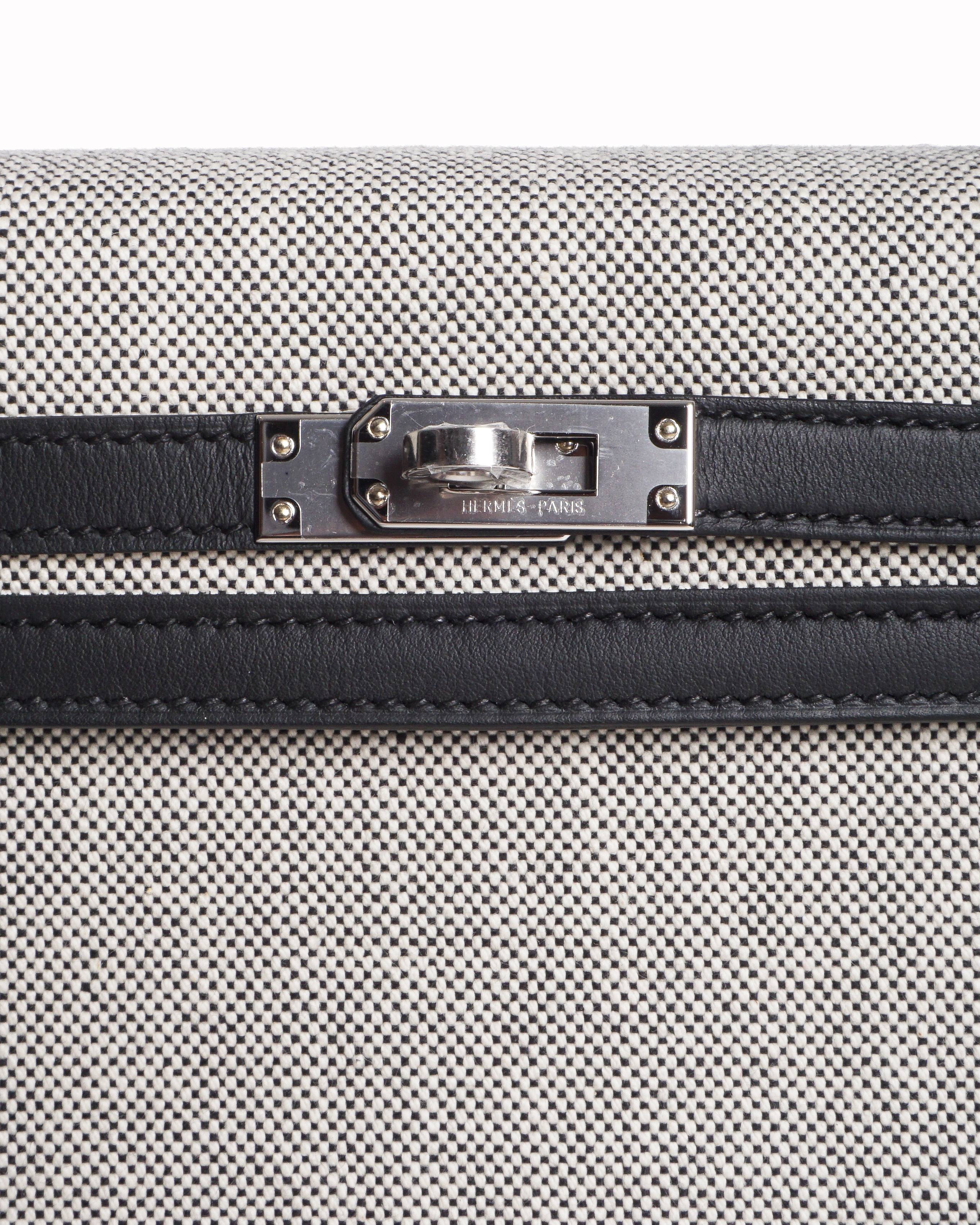 Hermès Kelly 25 Sellier Toile Canvas & Black Epsom Leather Bag