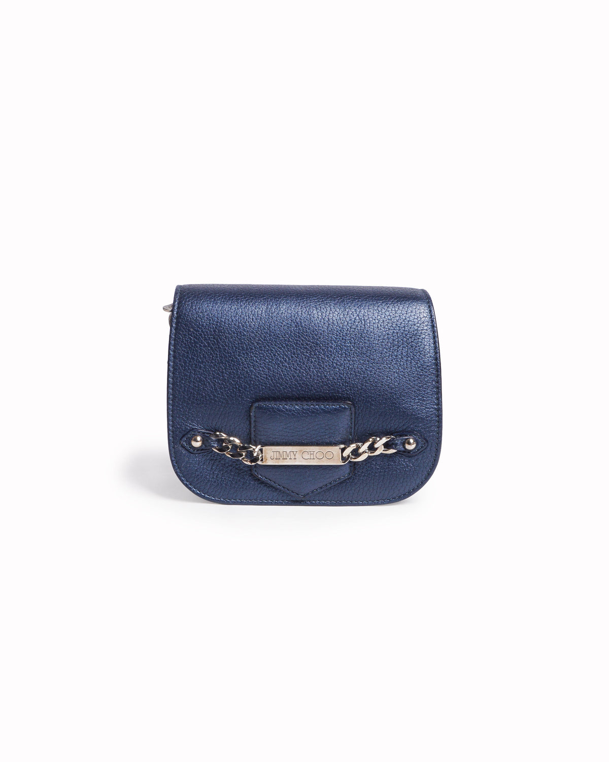 Jimmy Choo Navy Blue Leather Shadow Chain-Link Crossbody Bag