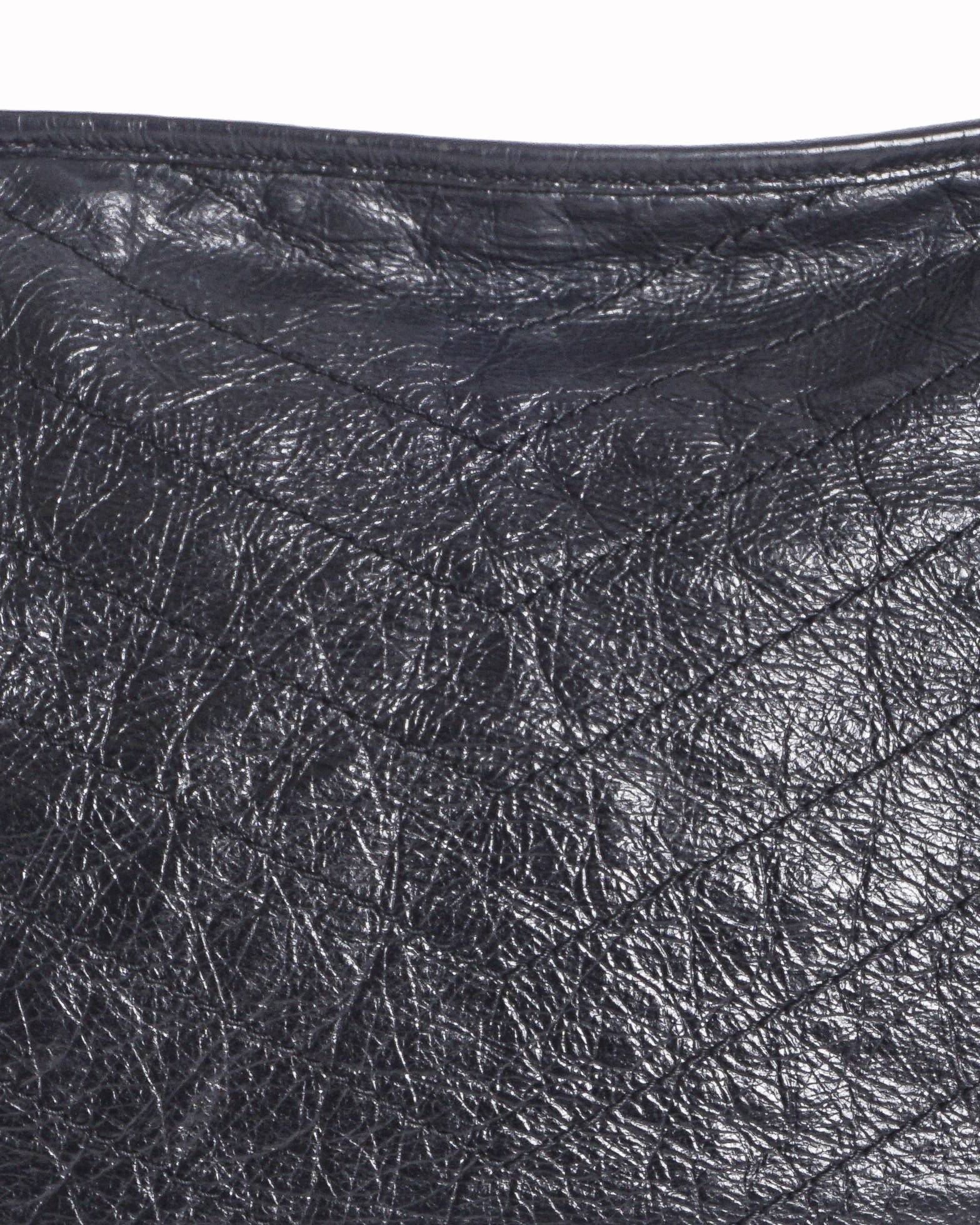 Saint Laurent Black Crinkled Leather Large Niki Tote Bag
