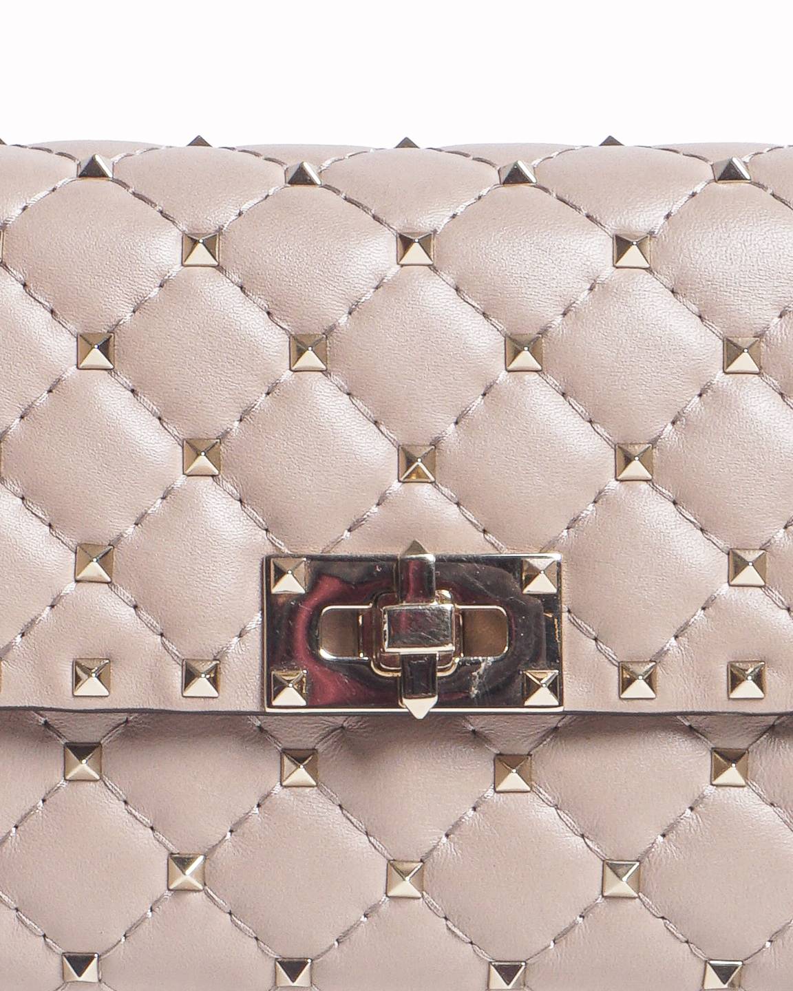 Valentino Garavani Powder Pink Rockstud Spike Wallet on Chain