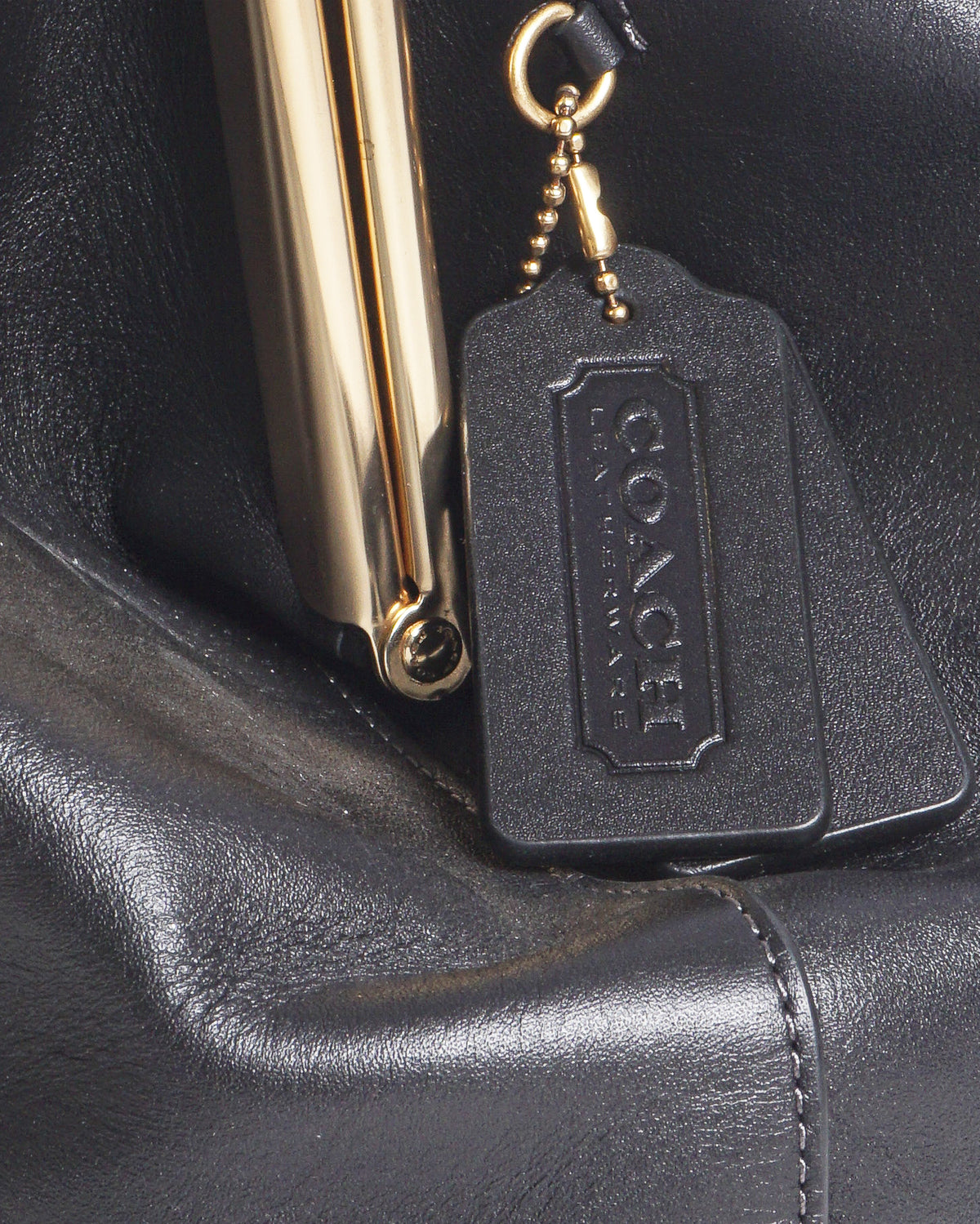 Coach Black Leather Large Kisslock Frame Shoulder Bag