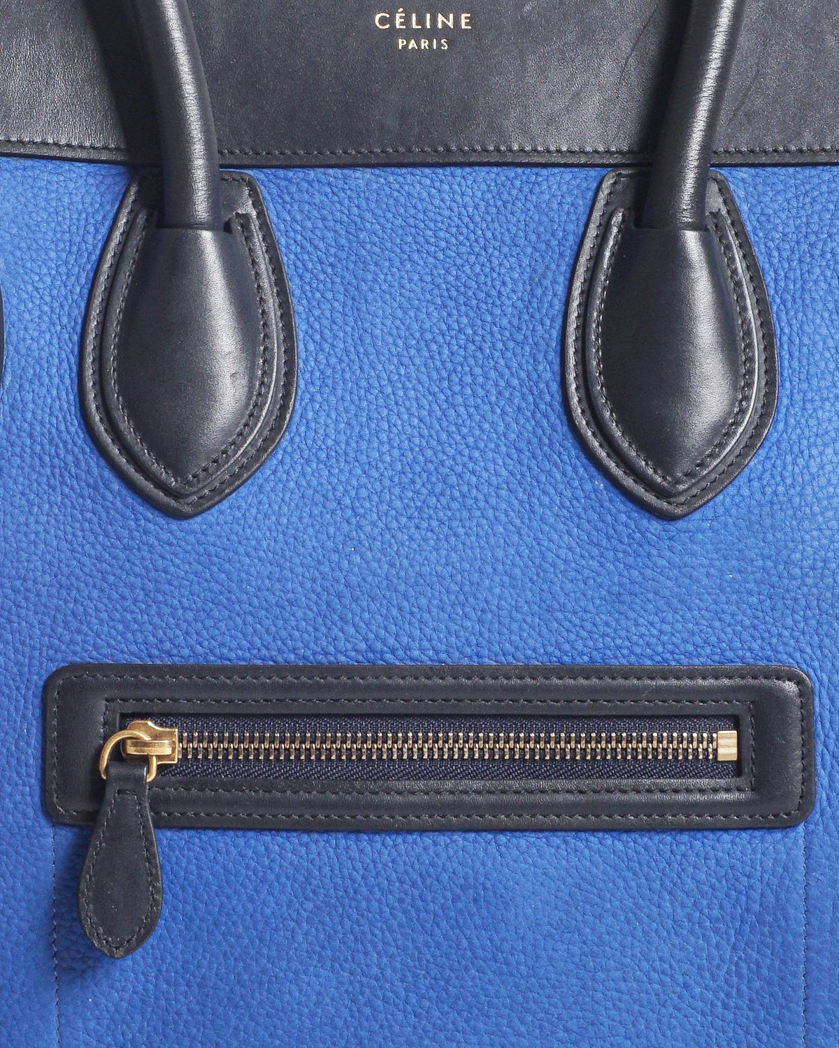 Celine Luggage Micro Tote Bag in Blue & Black Leather