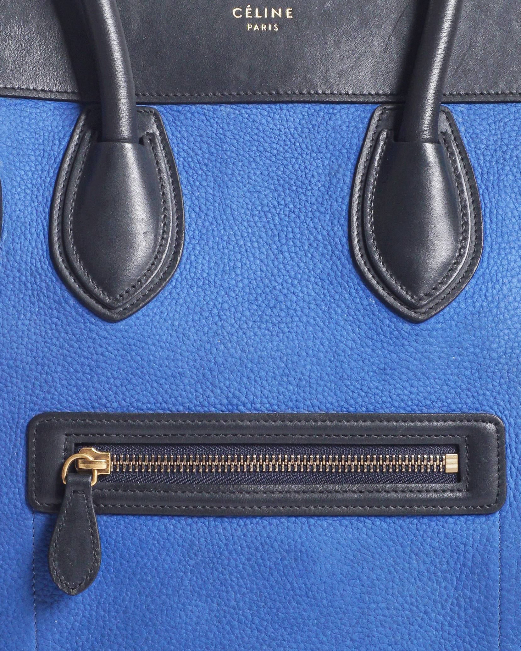 Celine Luggage Micro Tote Bag in Blue & Black Leather