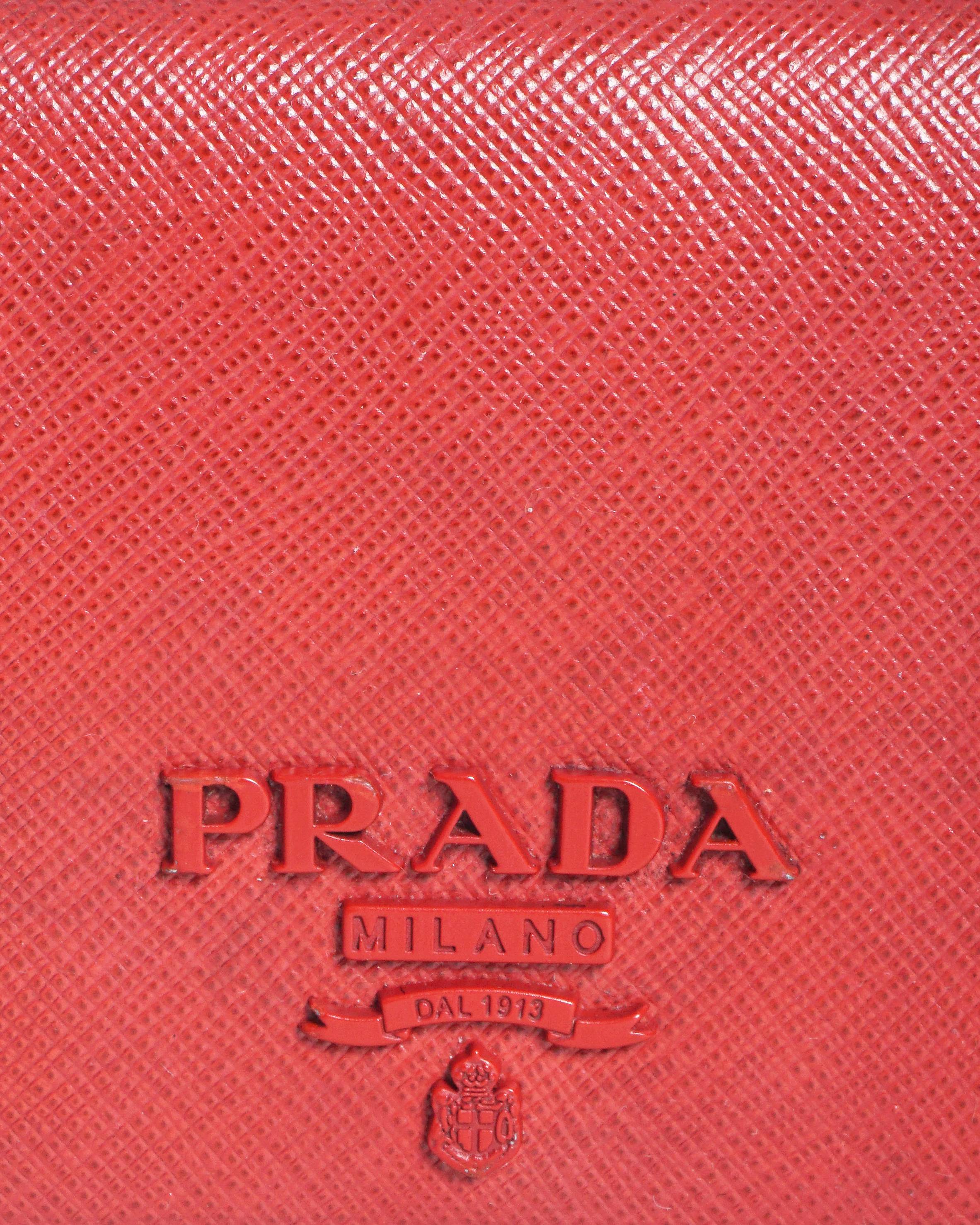 Prada Red Saffiano Leather Tonal Logo Bi-Fold Wallet