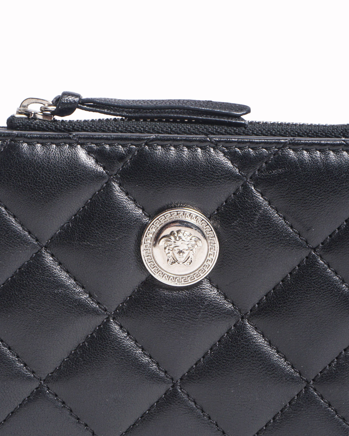 Versace Black Quilted Leather Medusa Card Holder Wallet