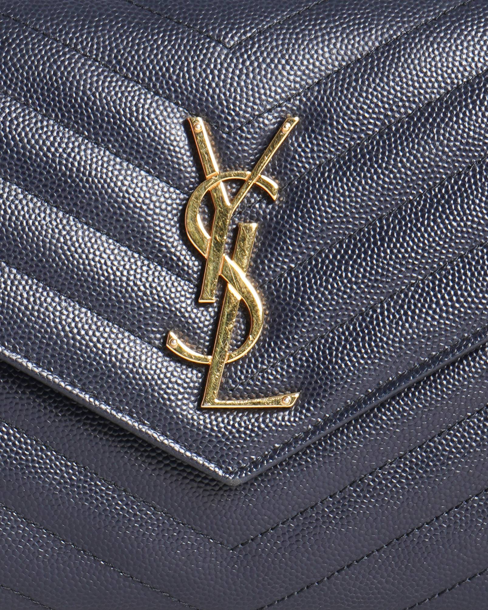 Saint Laurent Navy Blue Cassandre Envelope Wallet On Chain