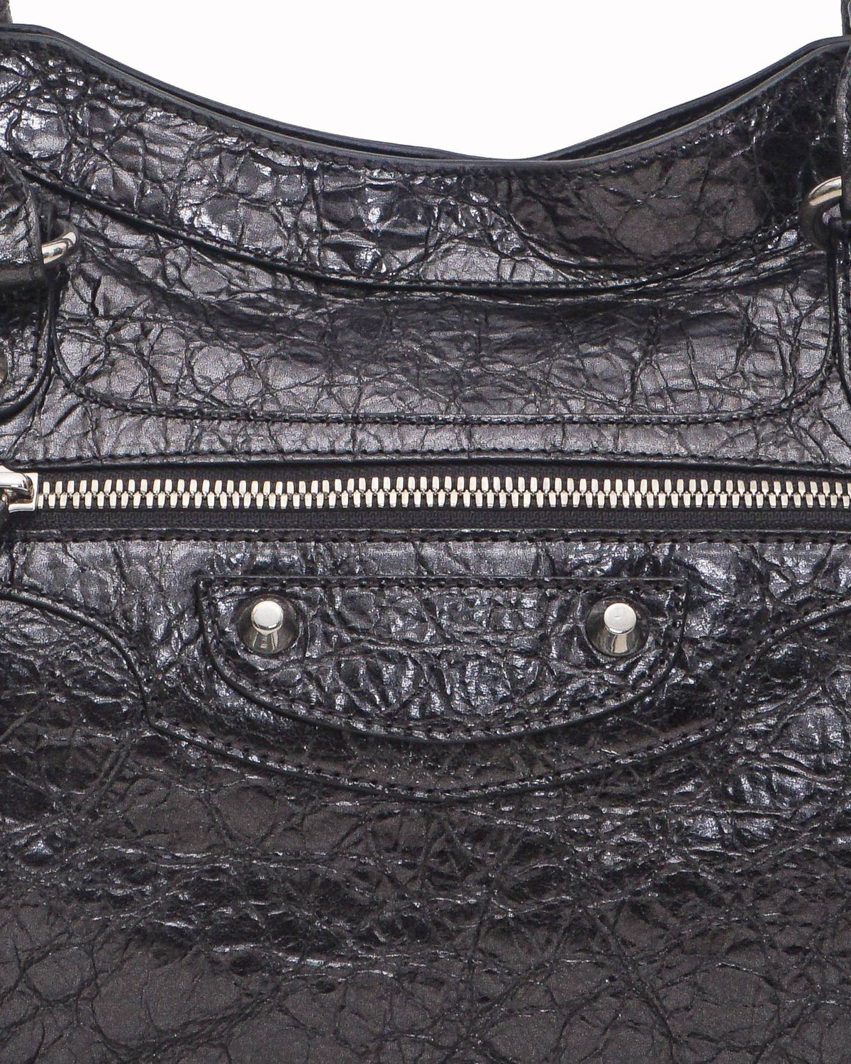 Balenciaga Metallic Grey Arena Lambskin Small Le City Shoulder Bag