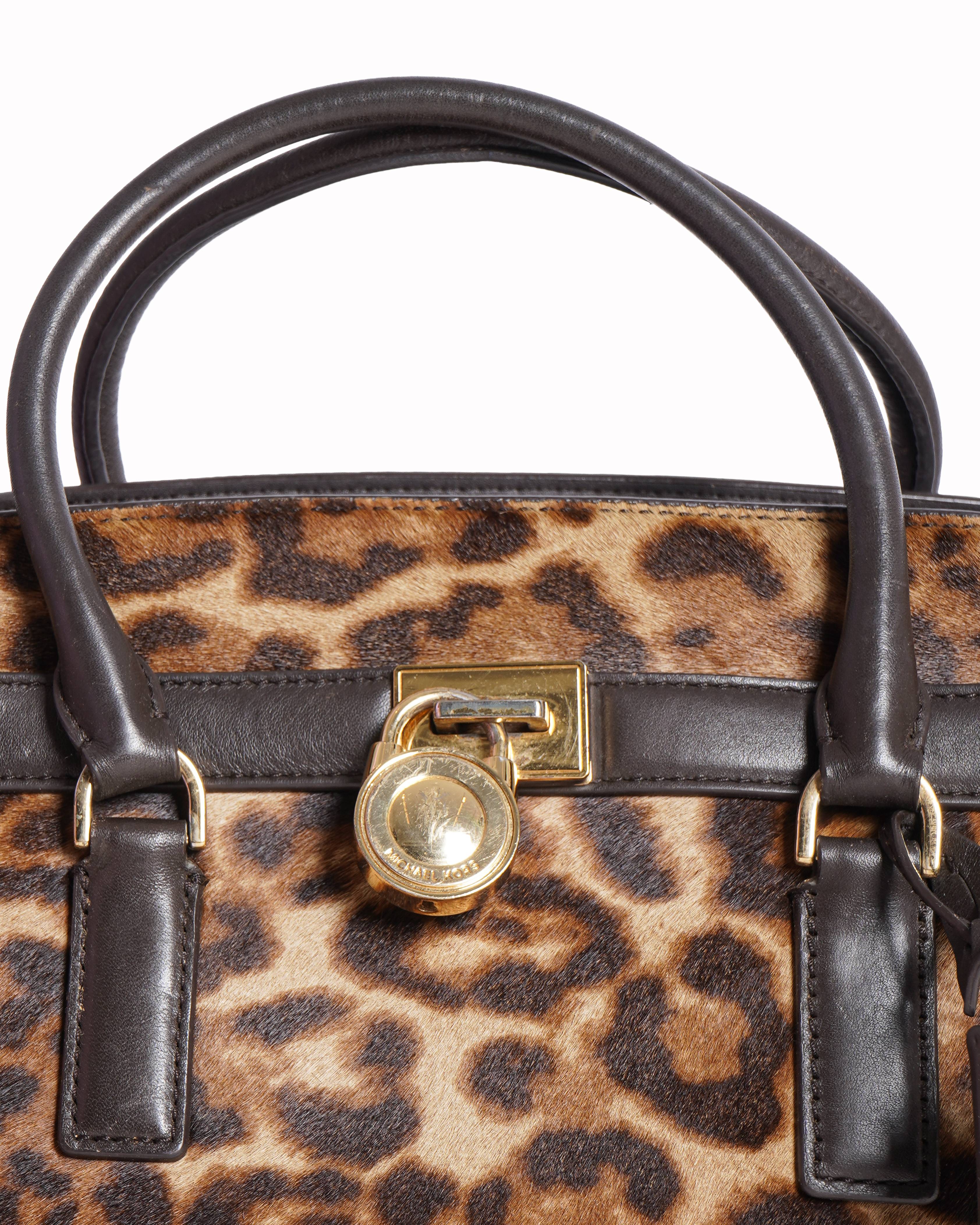 Michael Kors Hamilton Traveler Satchel Bag In Leopard Calf Hair