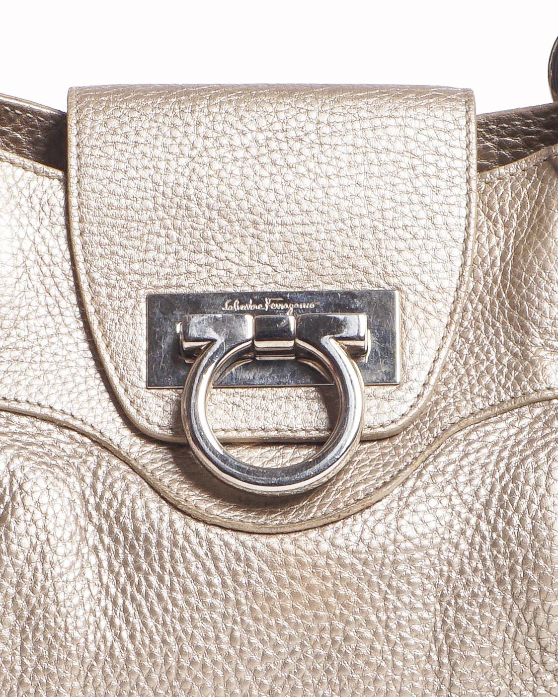 Salvatore Ferragamo Metallic Leather Gancini Marisa Shoulder Bag