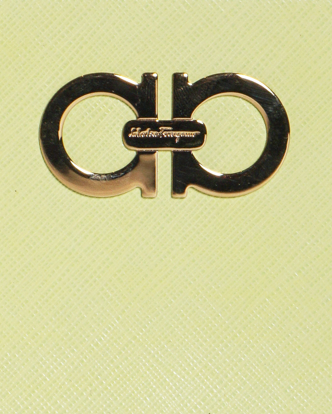 Salvatore Ferragamo Lime Yellow Saffiano Leather Gancini Wristlet Clutch