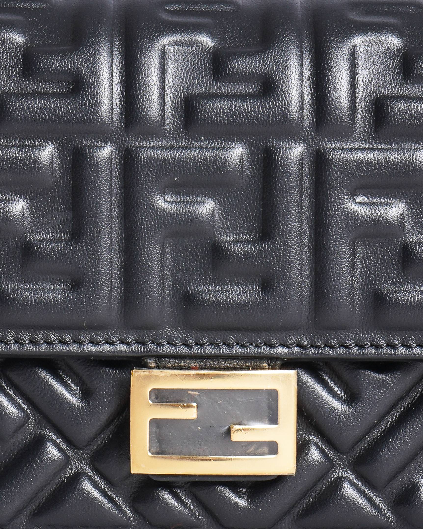 Fendi FF Embossed Baguette Leather Wallet on Chain