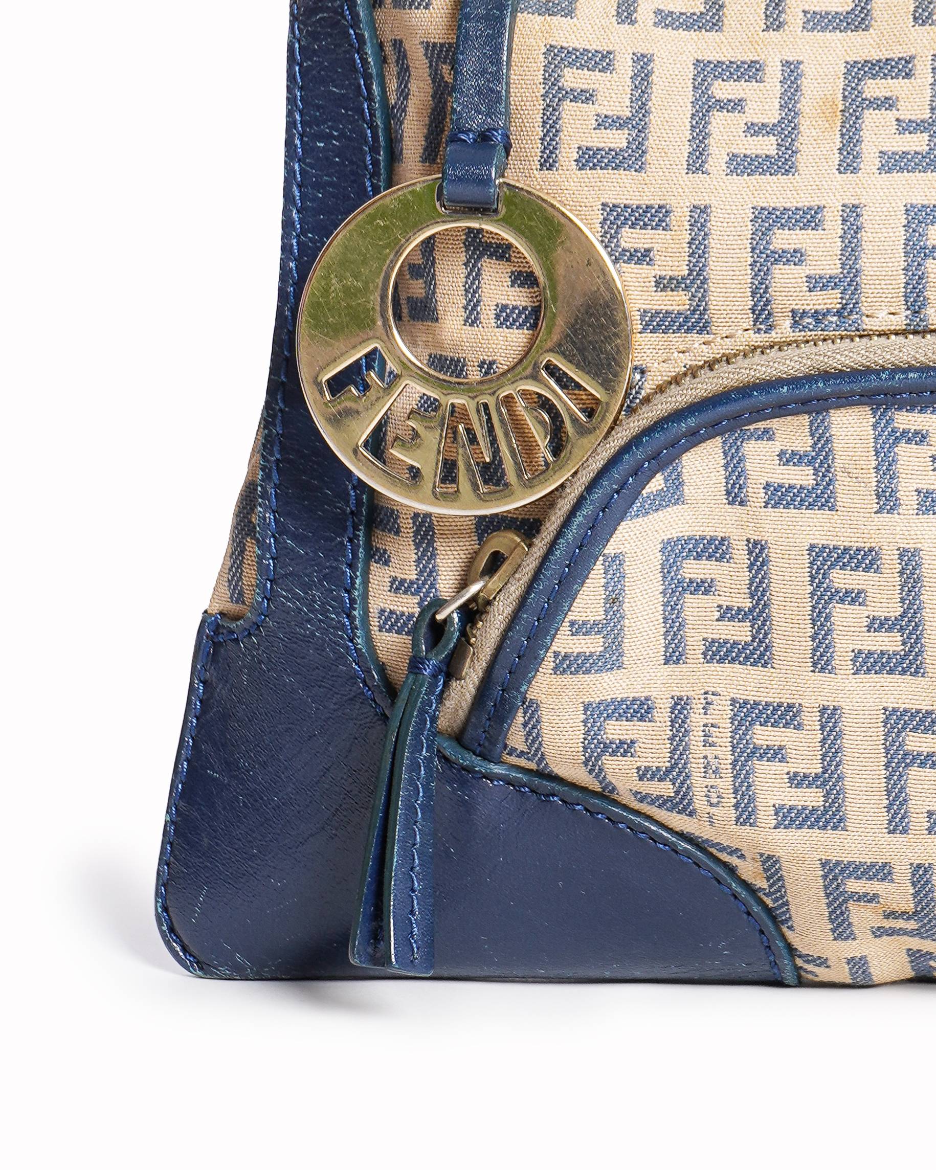 Fendi Vintage Zucchino Canvas & Leather Shoulder Bag
