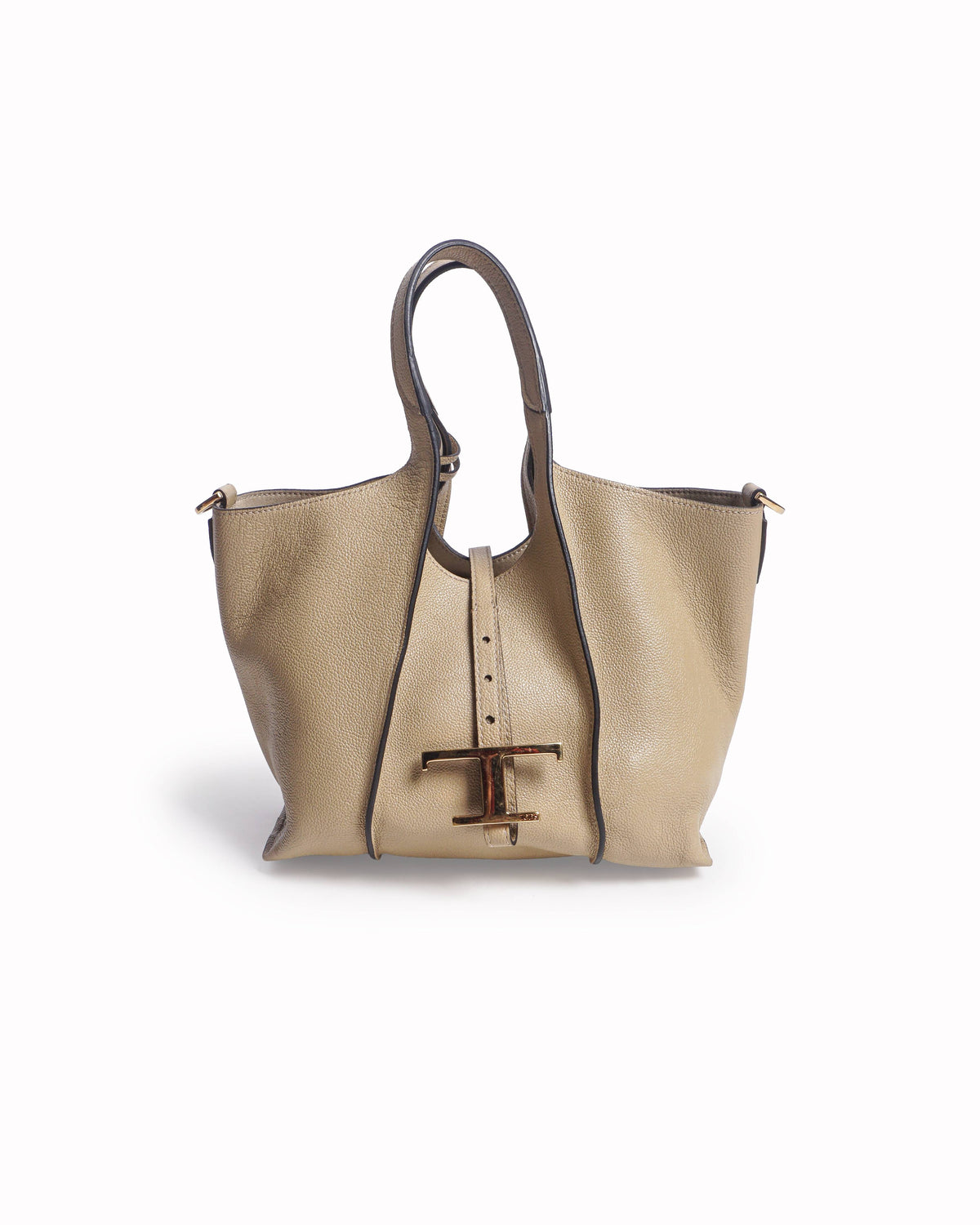 Tod's Taupe Pebbled Leather T Timeless Small Tote Bag