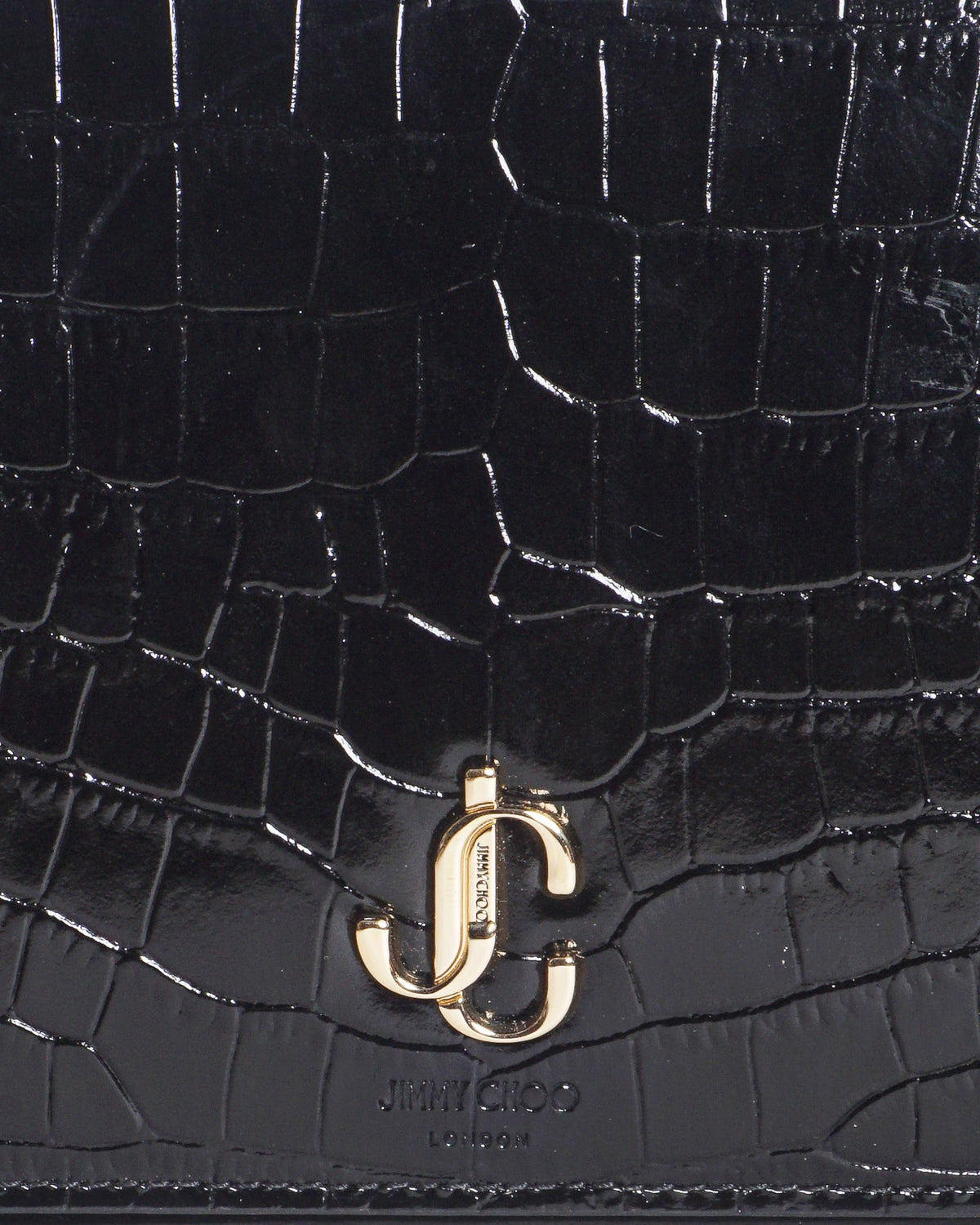 Jimmy Choo Varenne Black Croc-Embossed Leather Clutch With Chain Strap