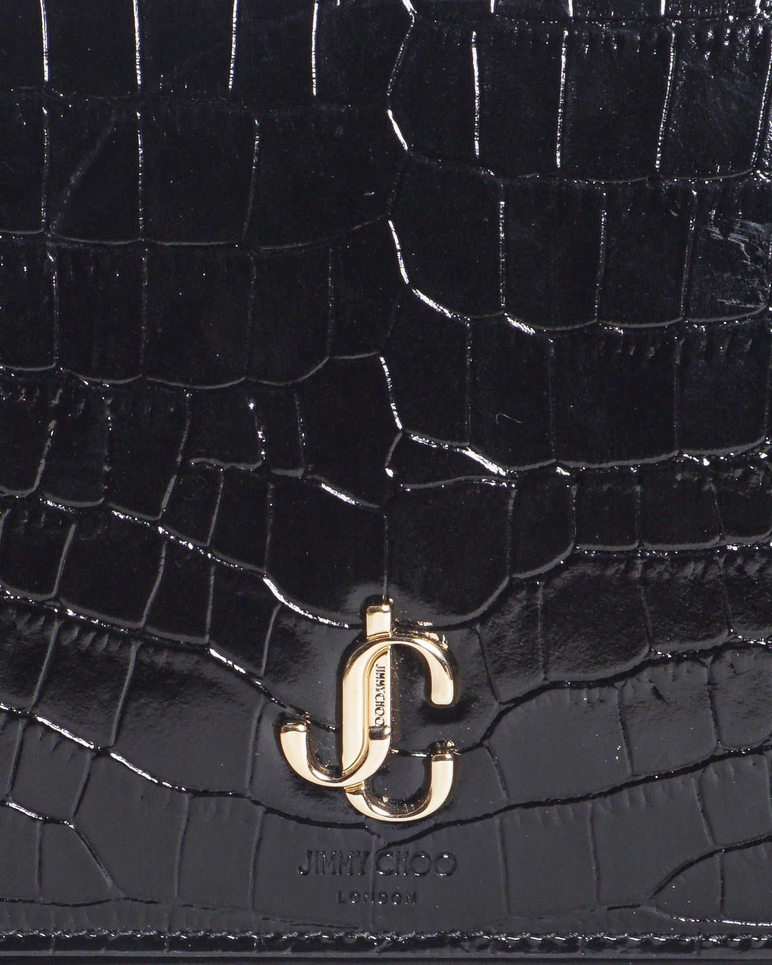 Jimmy Choo Varenne Black Croc-Embossed Leather Clutch With Chain Strap