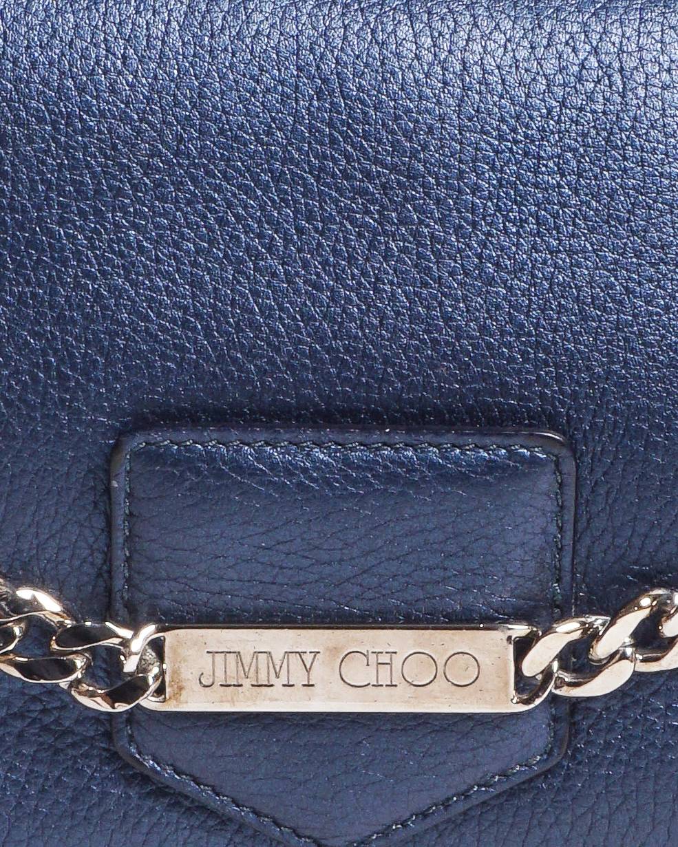 Jimmy Choo Navy Blue Leather Shadow Chain-Link Crossbody Bag