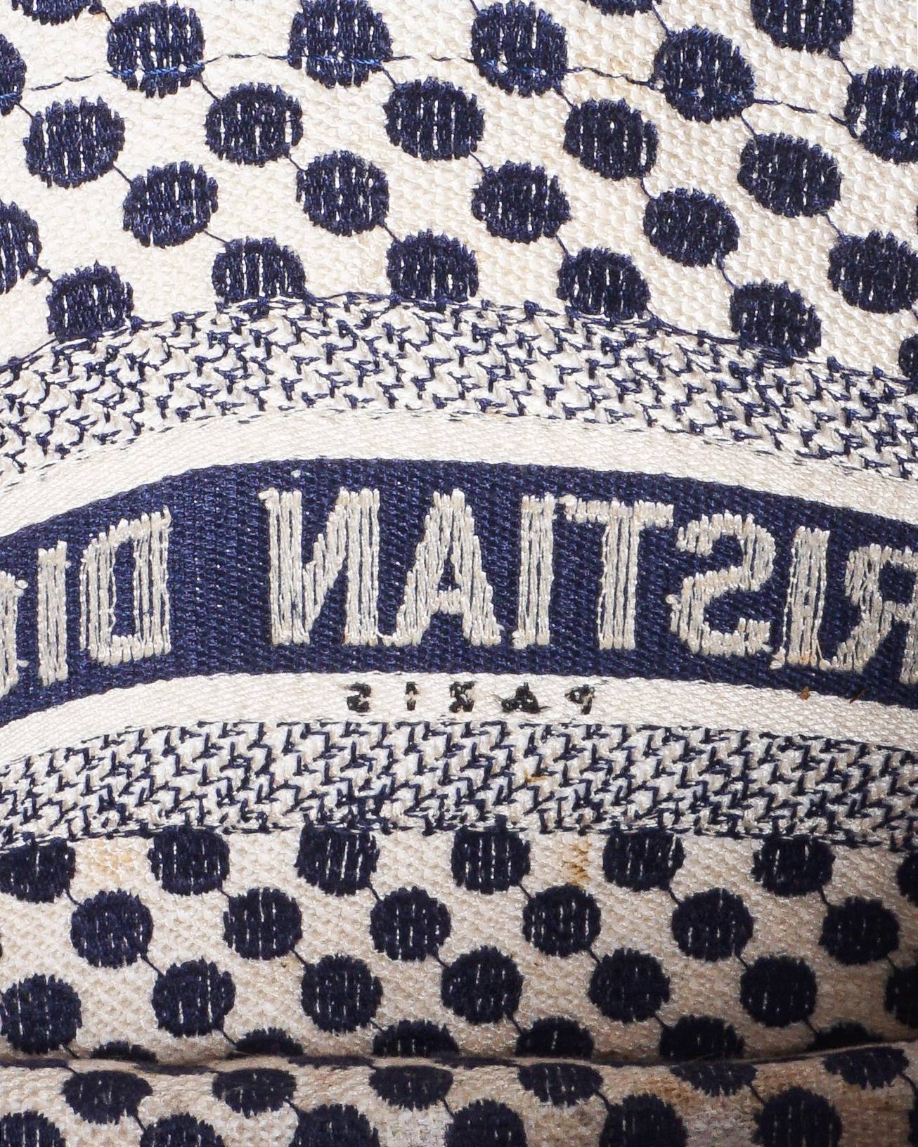 Christian Dior Blue & Cream Polka Dot Embroidered Canvas Mini Book Tote