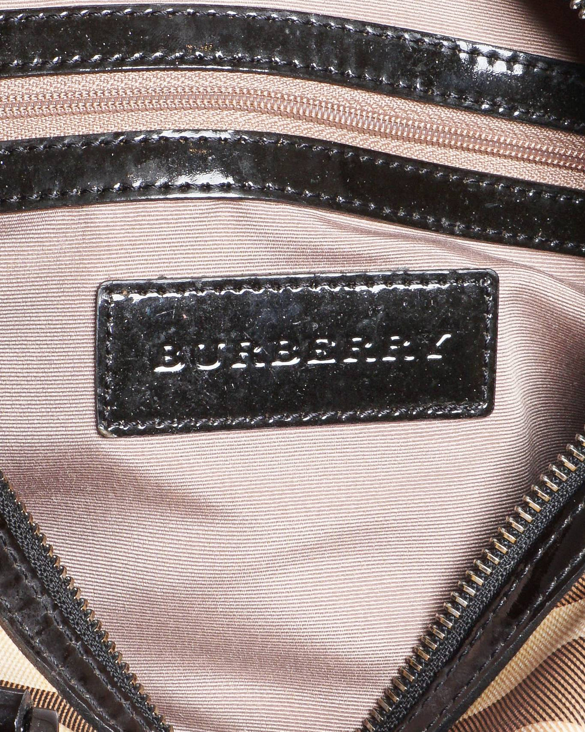 Burberry Nova Check Coated Canvas Patent Boston Bag
