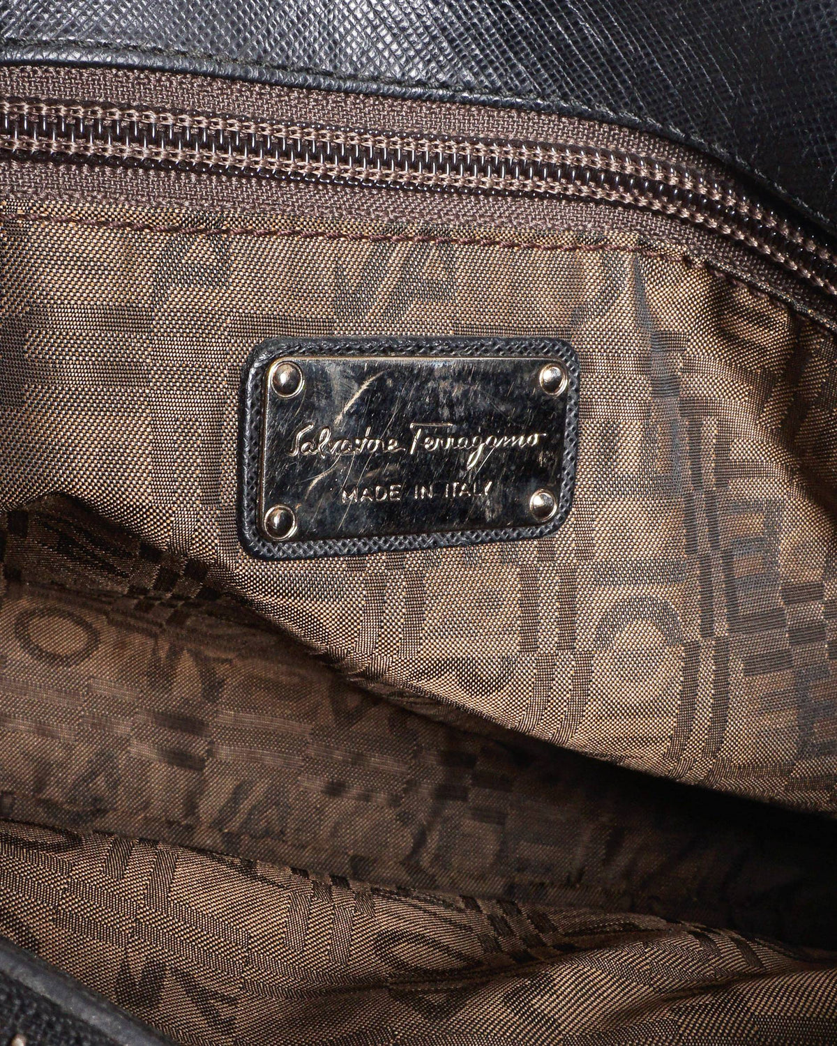 Salvatore Ferragamo Black Saffiano Leather Gancini Shoulder Tote