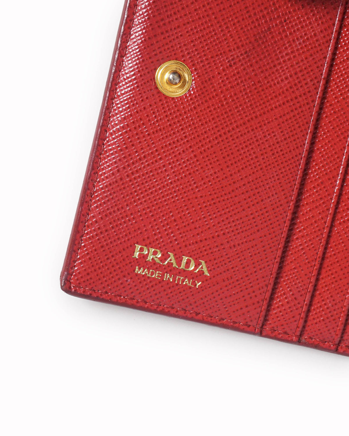 Prada Red Saffiano Leather Tonal Logo Bi-Fold Wallet