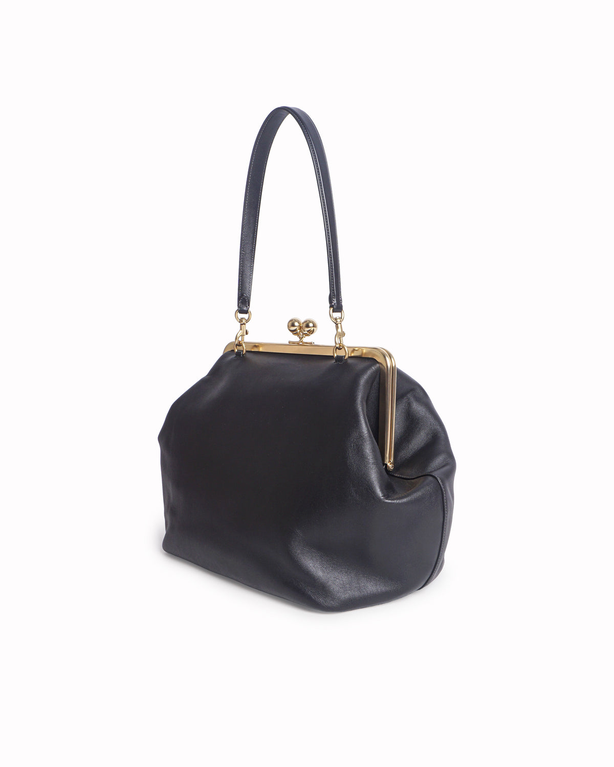 Coach Black Leather Large Kisslock Frame Shoulder Bag