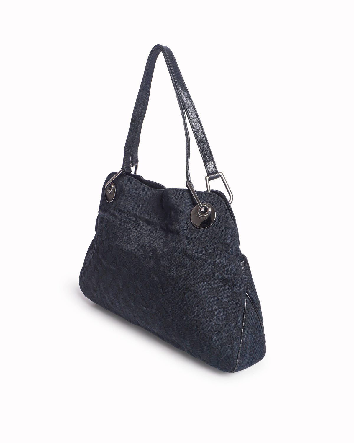 Gucci Black GG Canvas Leather Monogram Shoulder Bag