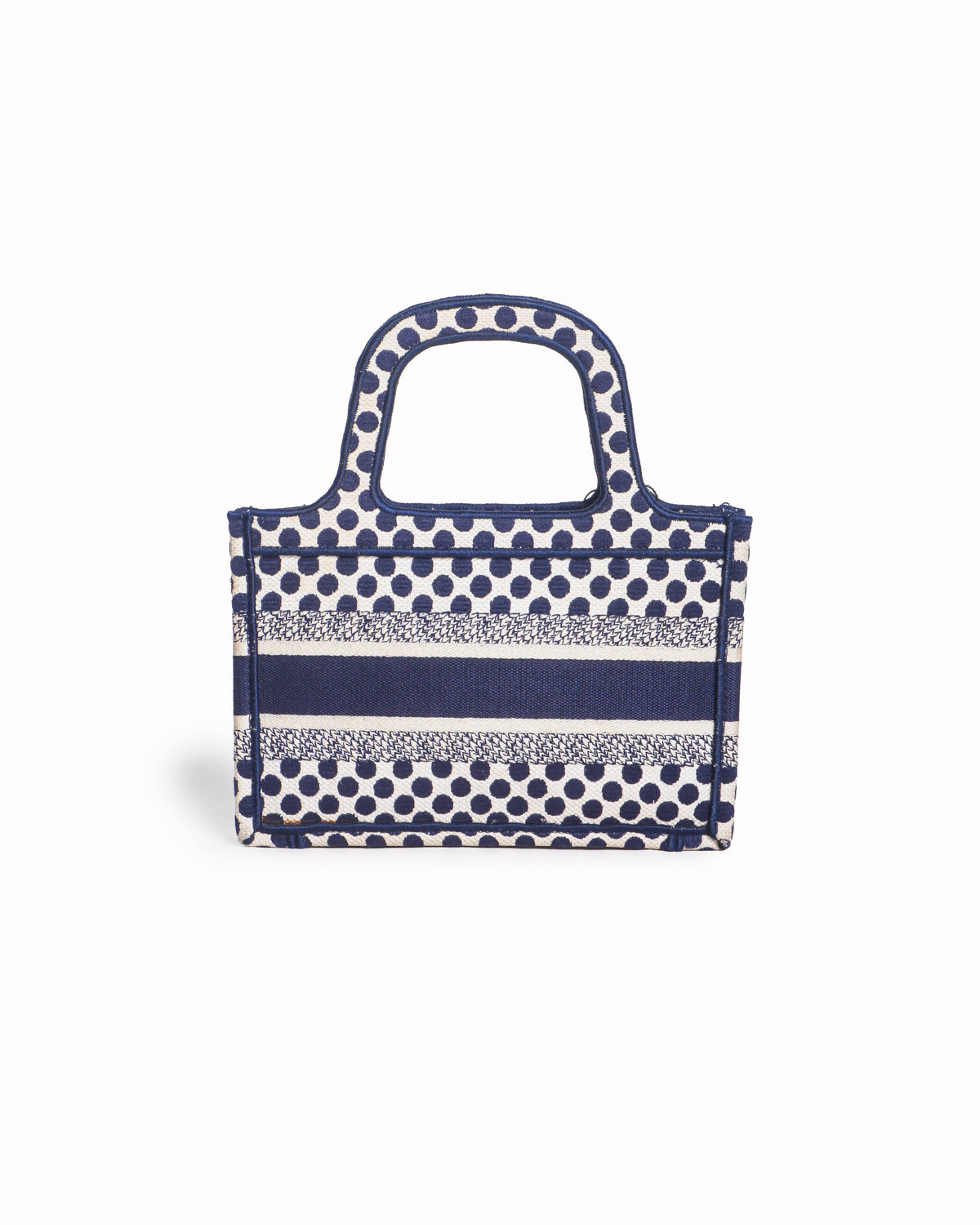 Christian Dior Blue & Cream Polka Dot Embroidered Canvas Mini Book Tote