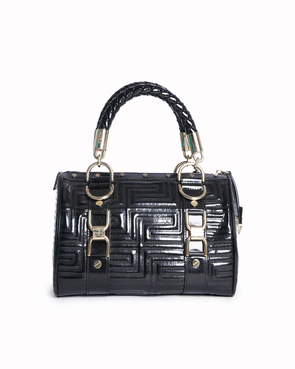 Versace Madonna Quilted Satchel In Patent Leather