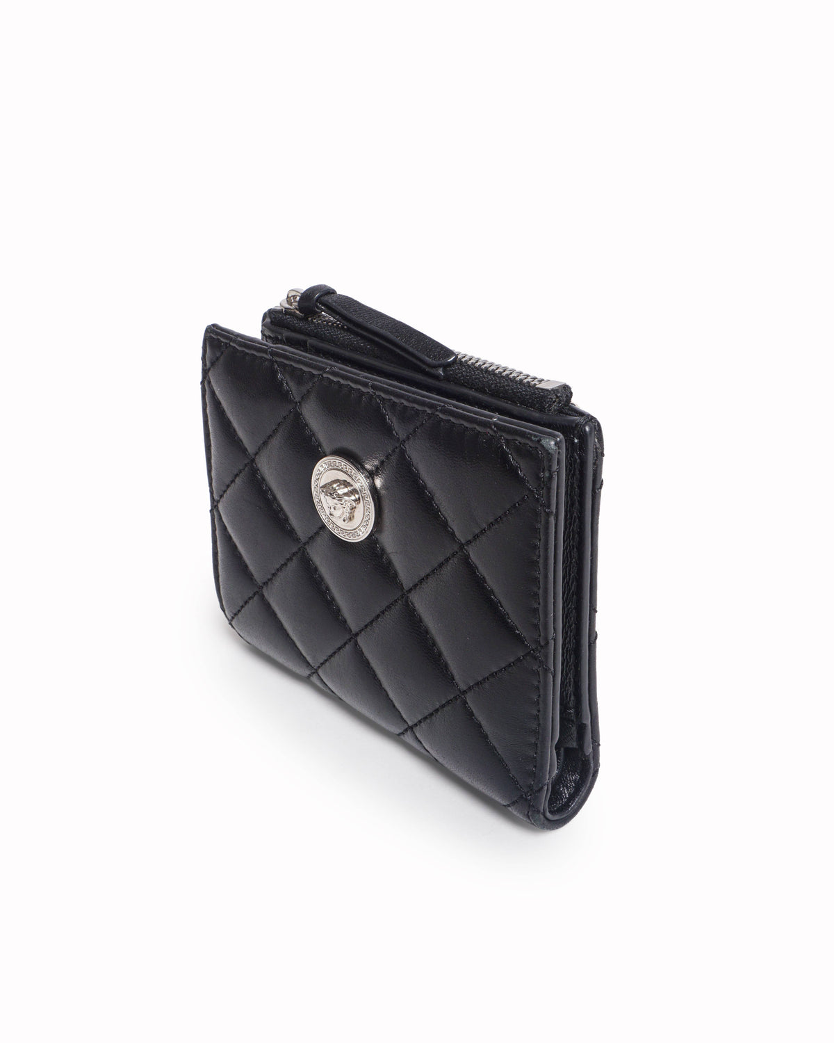 Versace Black Quilted Leather Medusa Card Holder Wallet