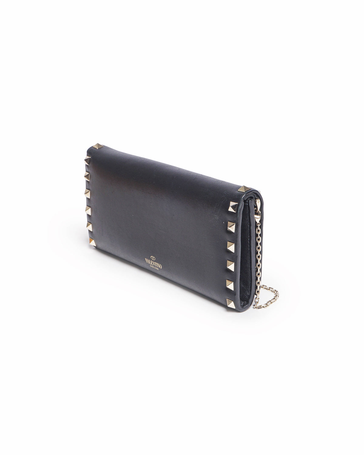 Valentino Garavani Black Leather Rockstud Chain Clutch Bag
