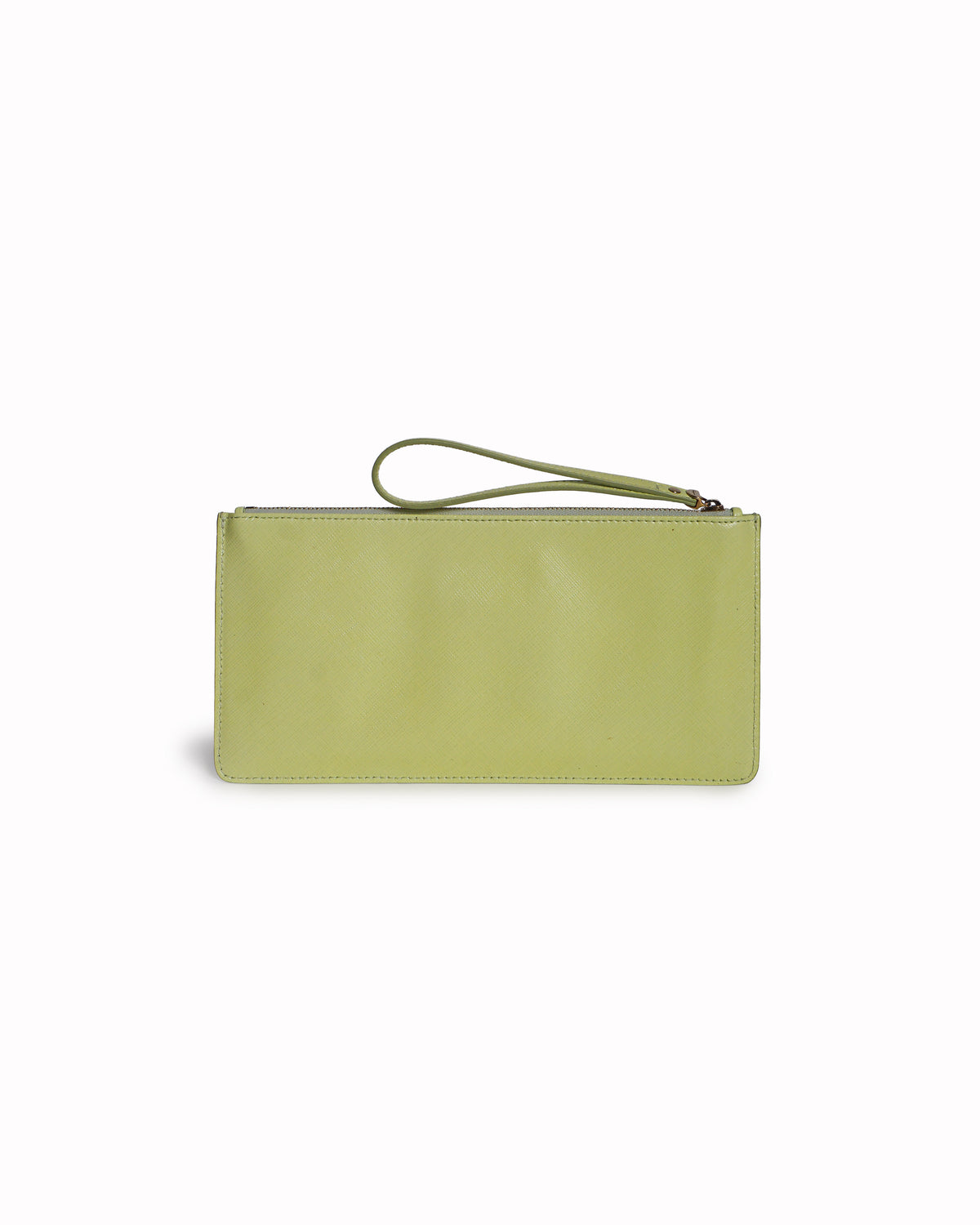 Salvatore Ferragamo Lime Yellow Saffiano Leather Gancini Wristlet Clutch