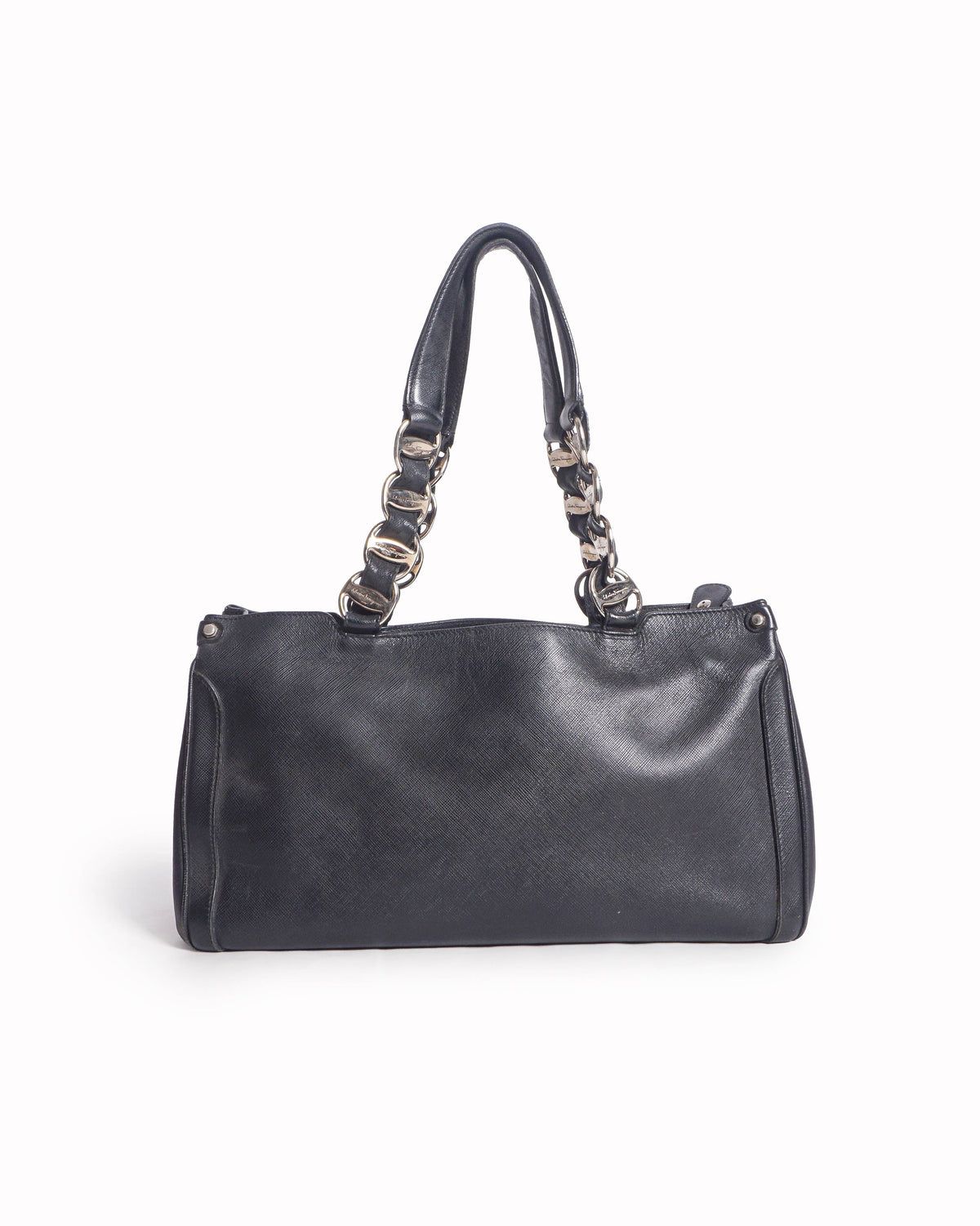 Salvatore Ferragamo Black Saffiano Leather Gancini Shoulder Tote