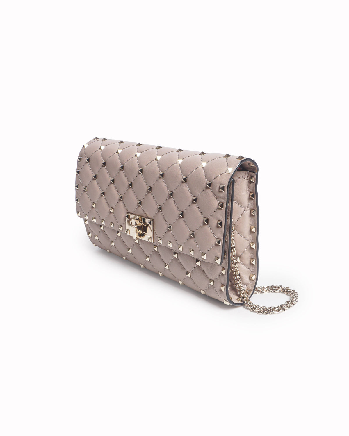 Valentino Garavani Powder Pink Rockstud Spike Wallet on Chain