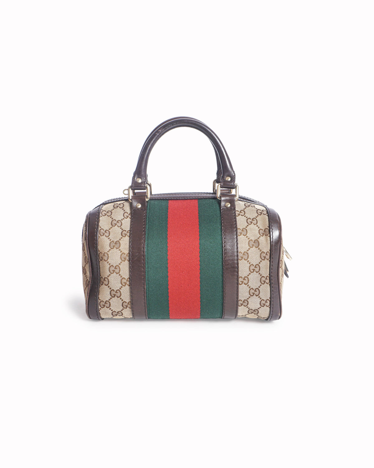 Gucci Vintage GG Canvas Small Boston Bag with Web Stripe