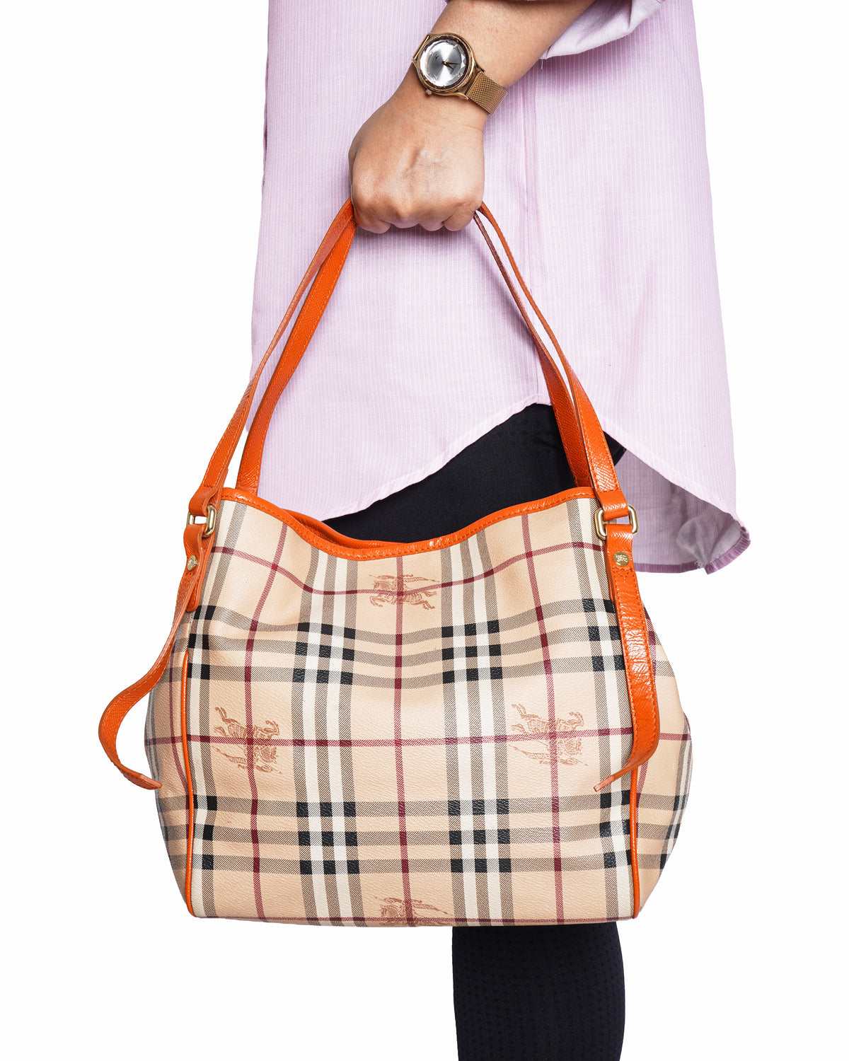 Burberry Leather Trimmed Haymarket Check Coated Canvas Canterbury tote bag