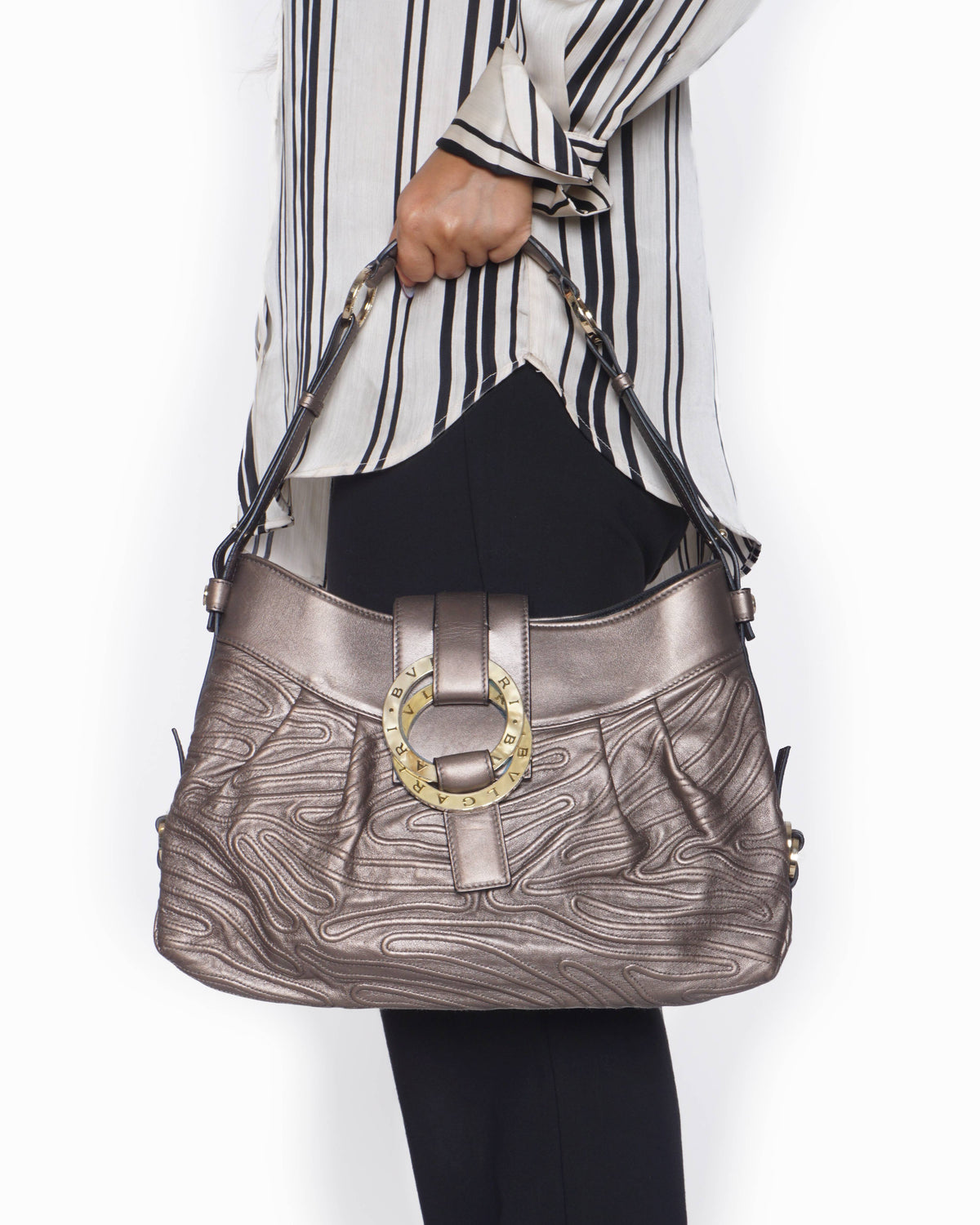 Bvlgari Chandra Metallic Calfskin Leather Hobo Bag