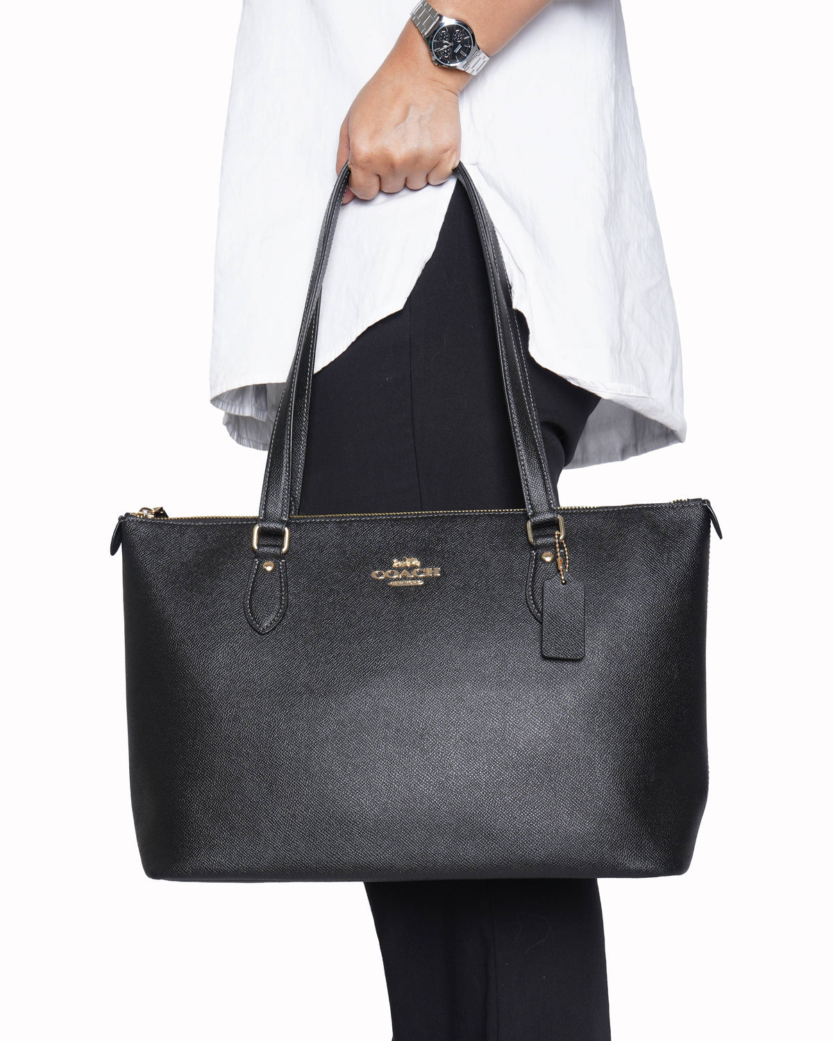 New Coach Gallery Leather Tote In Black