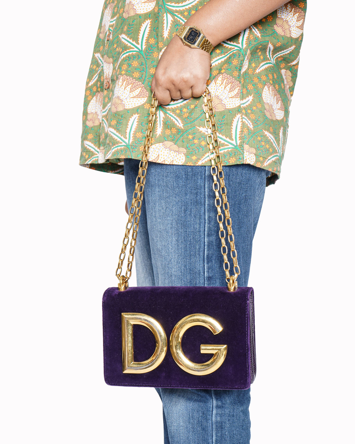 Dolce & Gabbana Velvet Chain-Link Shoulder Bag