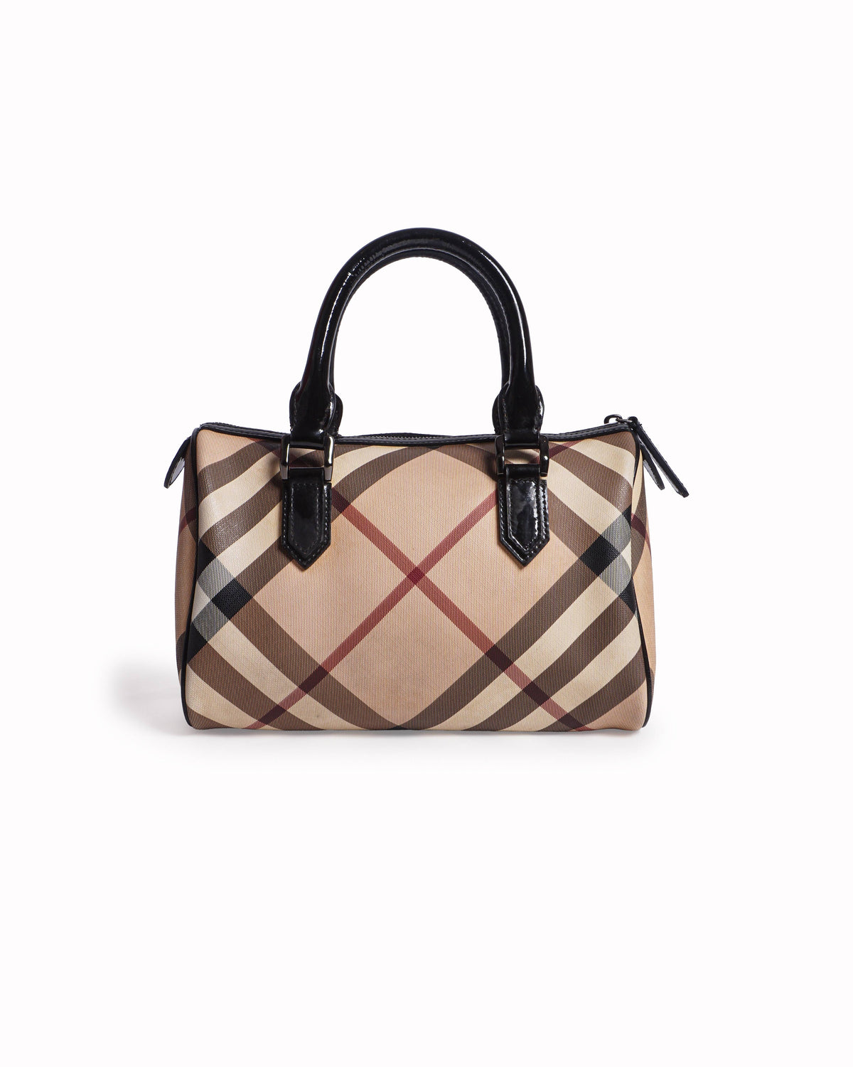 Burberry Nova Check Coated Canvas Patent Boston Bag