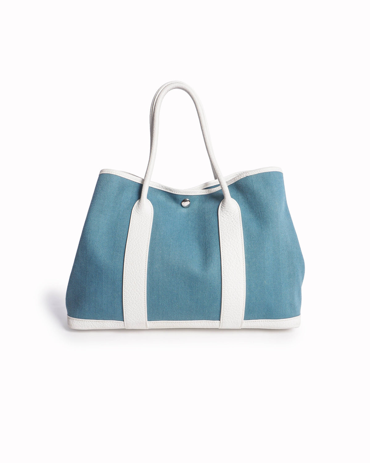 Hermès Garden Party 36 Blue Canvas & White Leather Tote