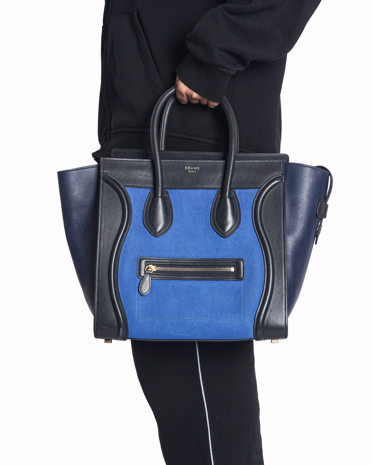 Celine Luggage Micro Tote Bag in Blue & Black Leather