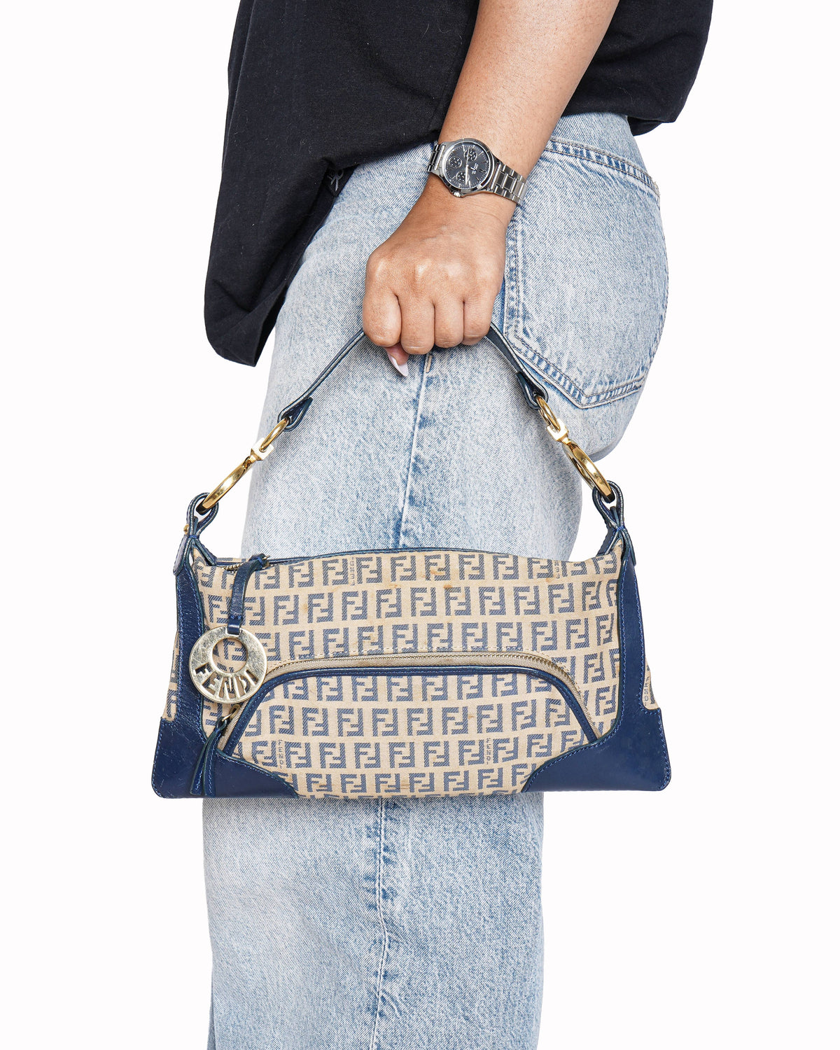 Fendi Vintage Zucchino Canvas & Leather Shoulder Bag