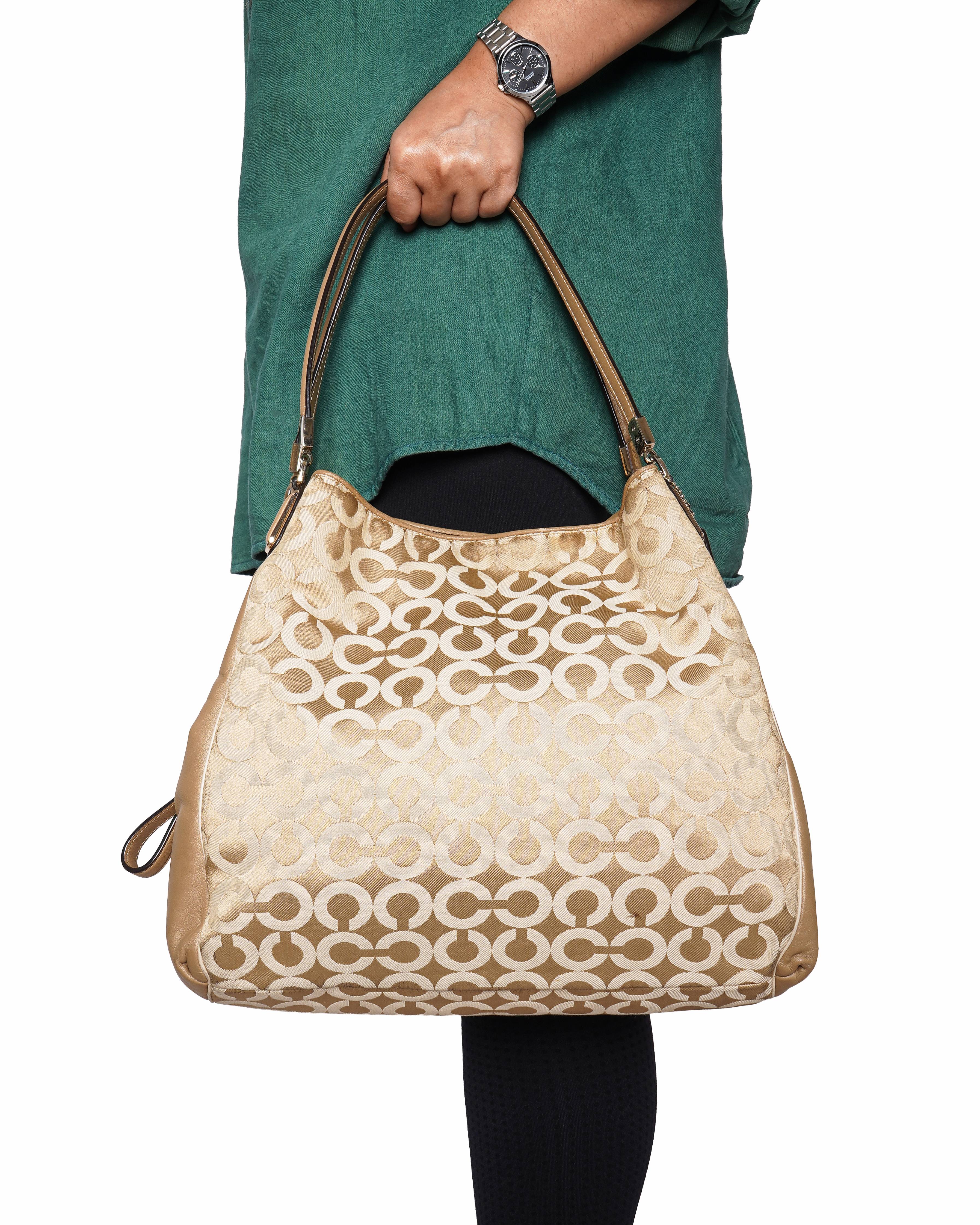 Coach gold sateen Op Art shoulder bag