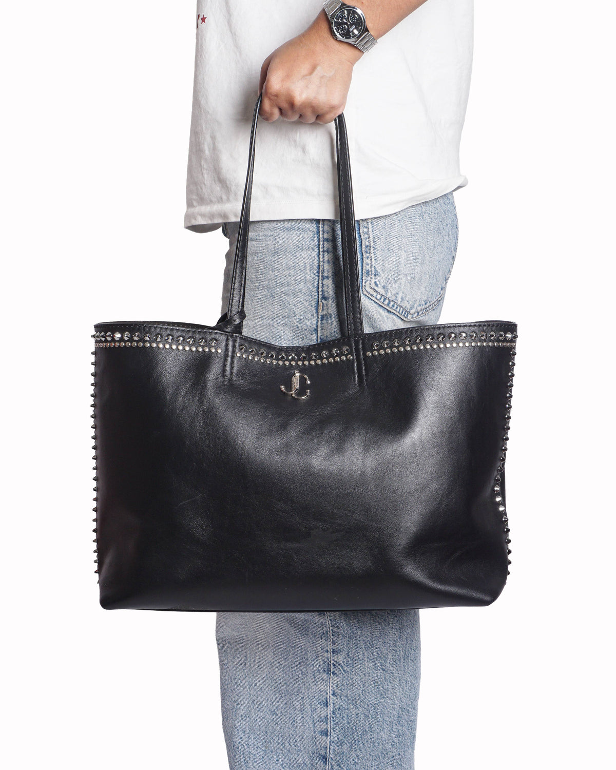 Jimmy Choo Nine2Five Black Leather Tote Bag