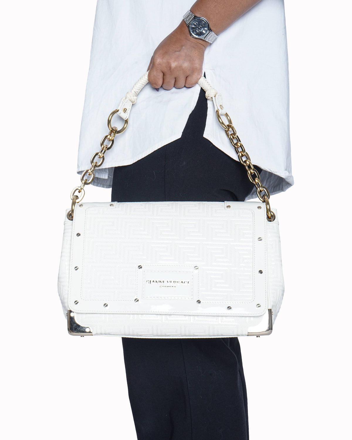 Gianni Versace Couture Quilted Greca Chain Satchel